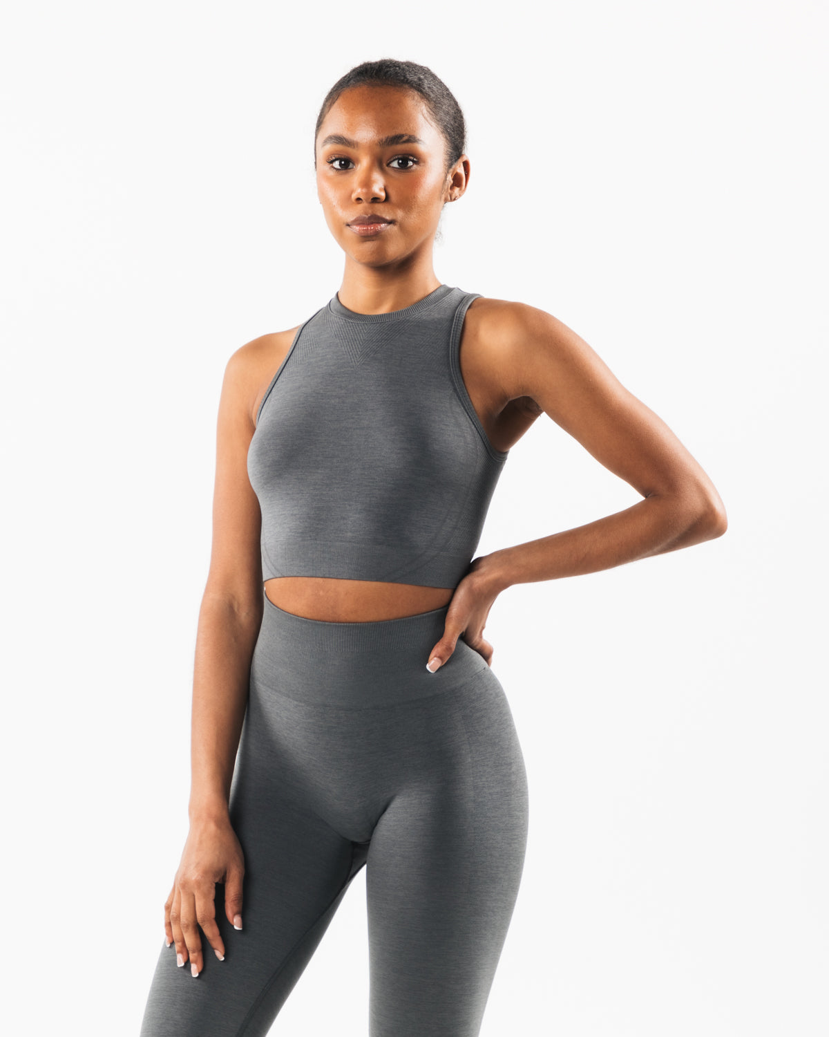 Stratus Crop Tank Top for Women - Soft Smoke Grey Workout Shirt | Yoga, Running & Gym Activewear