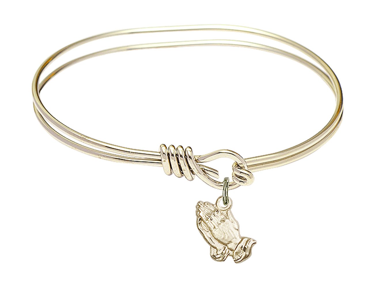 F A Dumont 5 3/4 Inch Oval Eye Hook Bangle Bracelet with Praying Hands Charm - Elegant Jewelry for Women, Gift for Religious Occasions, Church, Weddings & Daily Wear