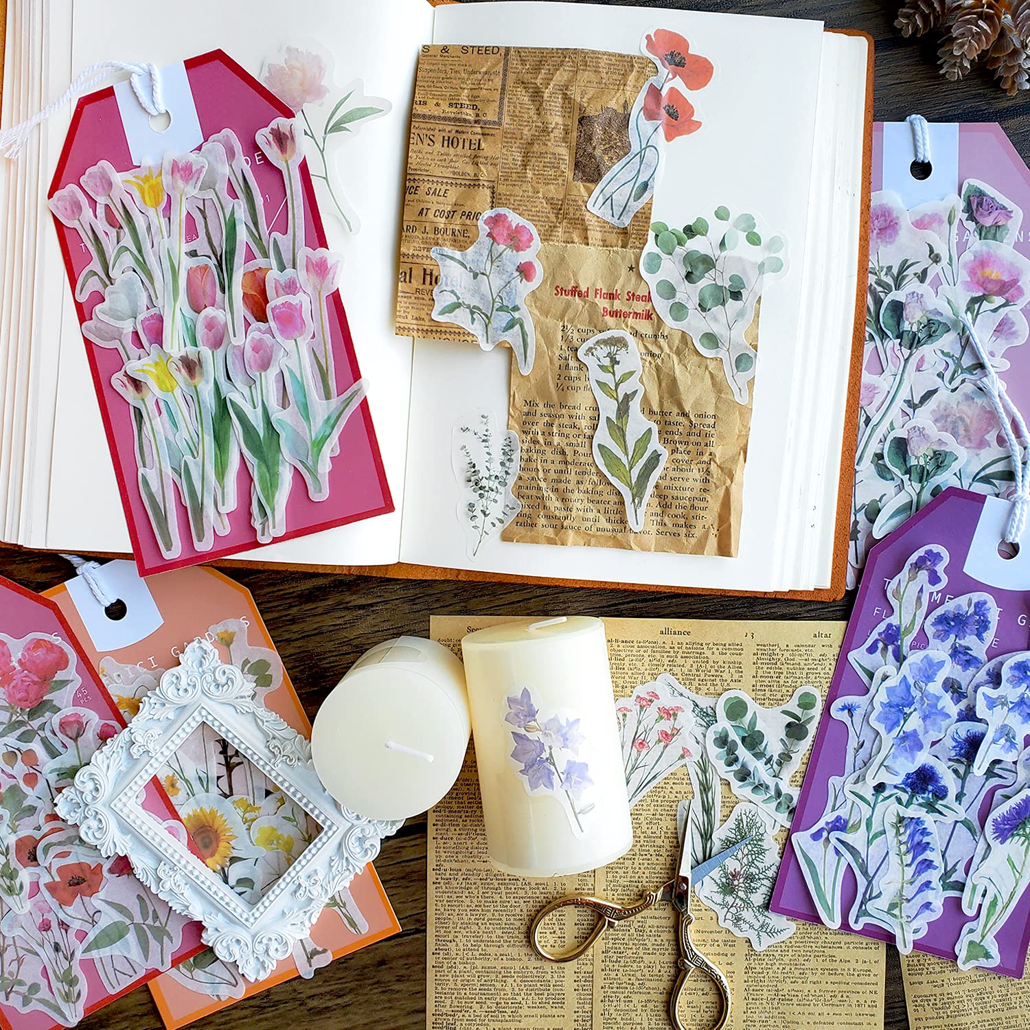 6 Packs Floral Scrapbooking Stickers - Decorative Washi Tape Stickers for Journals, Planners, Notebooks & DIY Crafts (Blossom Design) - Perfect for Bullet Journaling, Memory Keeping & Gift Wrapping