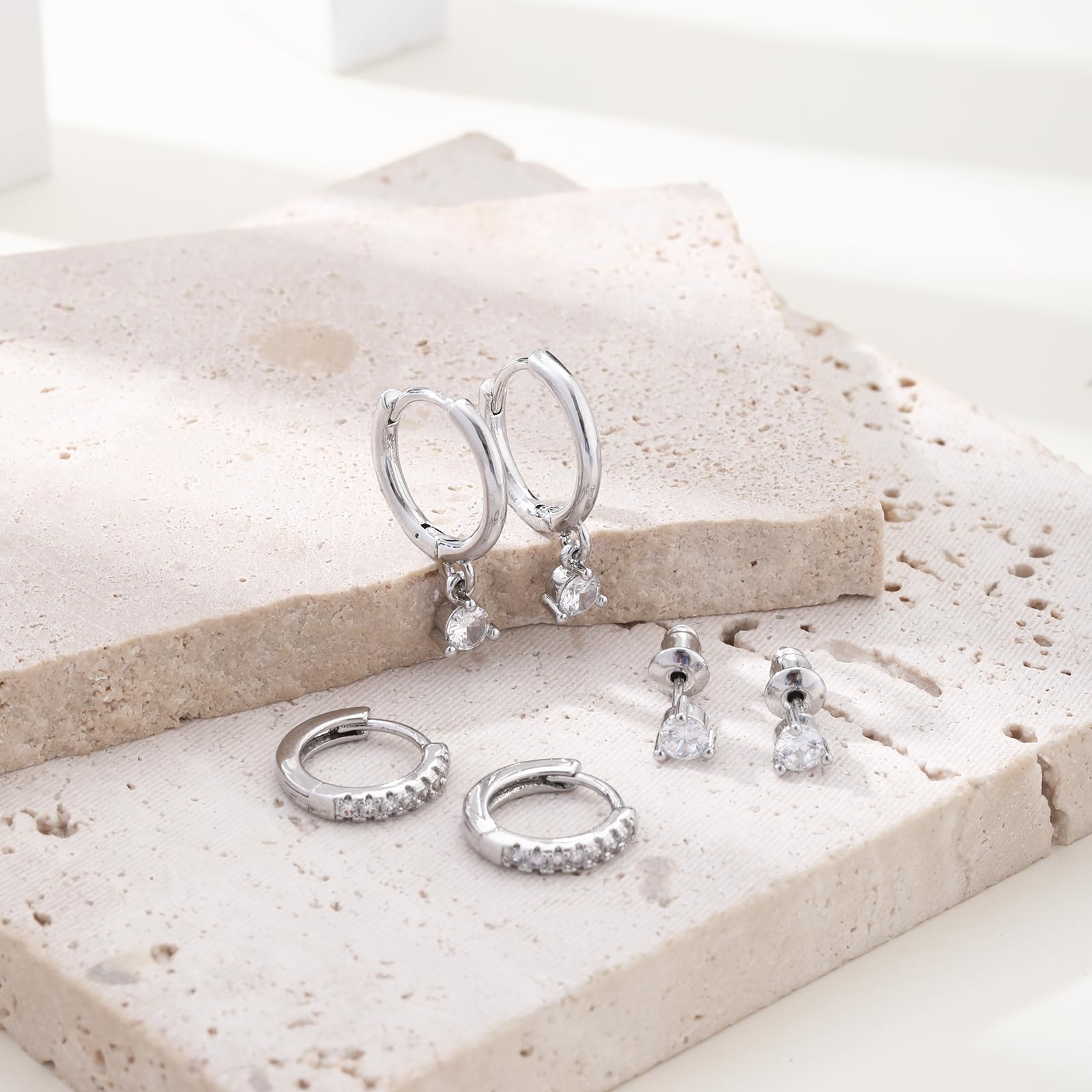 3 Pairs Dainty Hoop Earrings for Women - 14K Gold/Silver Plated Small Huggie Earrings Set - Lightweight Open Hoop Earrings Jewelry - Perfect for Everyday Wear, Gifts & Stacking
