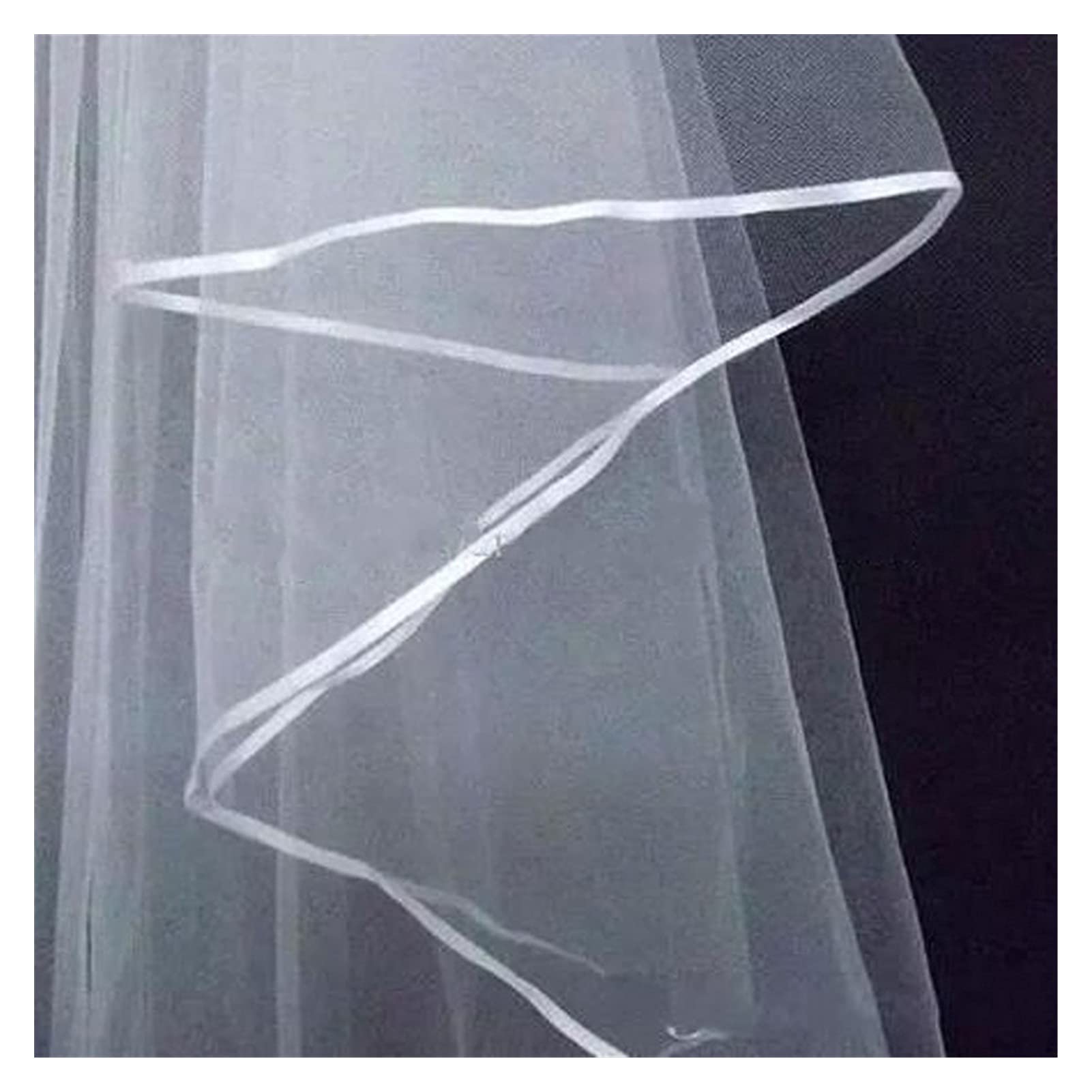 Elegant Two-Layer White Tulle Wedding Veil with Ribbon Edge & Comb - Perfect Bridal Accessory for Ceremony & Reception (Beige)