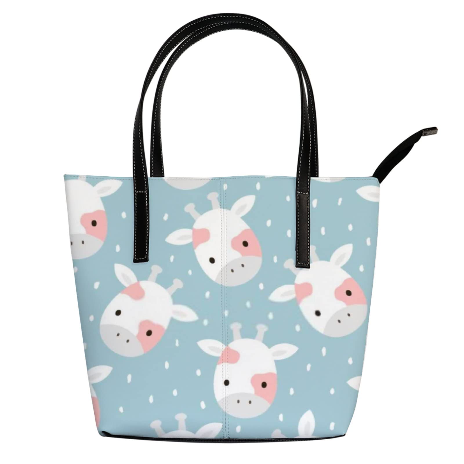 Stylish Pink & White Giraffe Print Leather Tote Bag for Women - Fashionable Crossbody Work Handbag with Zipper Closure | Perfect for Office, Travel & Everyday Use