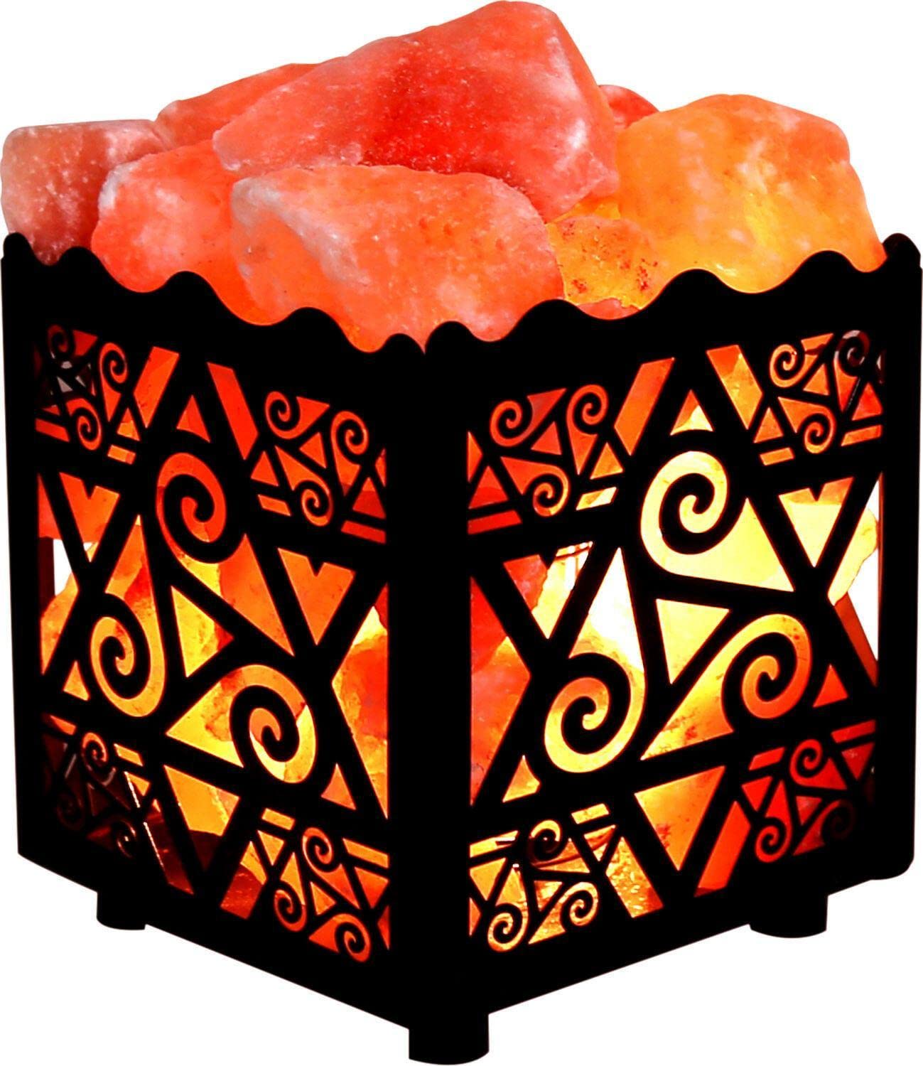 Himalayan Salt Lamp in Metal Basket with Dimmable Cord & Bulb - Natural Air Purifier, Relaxing Night Light for Living Room, Bedroom, Office, Yoga Studio & Meditation Space