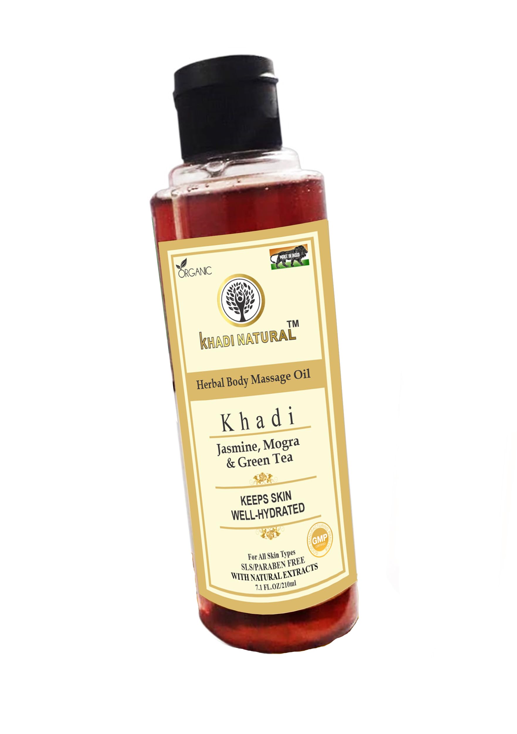 Khadi Natural Herbal Jasmine, Mogra & Green Tea Massage Oil 210ml - Relaxing Aromatherapy for Stress Relief & Skin Care | Perfect for Spa, Yoga & Home Wellness