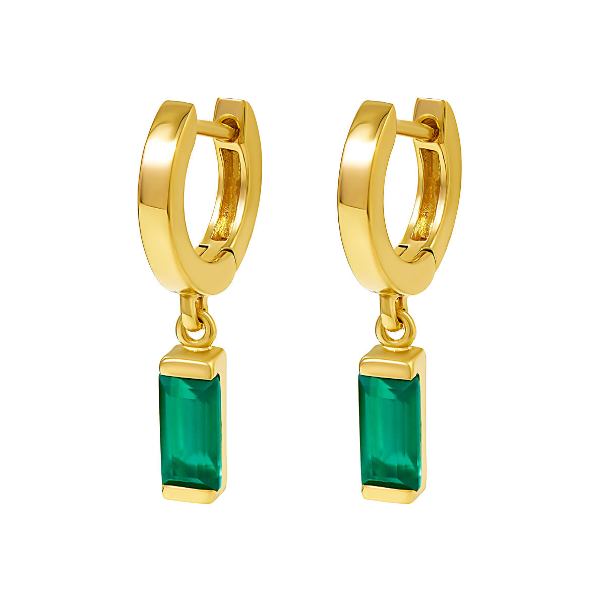 Divine Green Onyx Huggie Hoop Earrings in 14K Gold – Perfect for Everyday Wear, Parties & Special Occasions