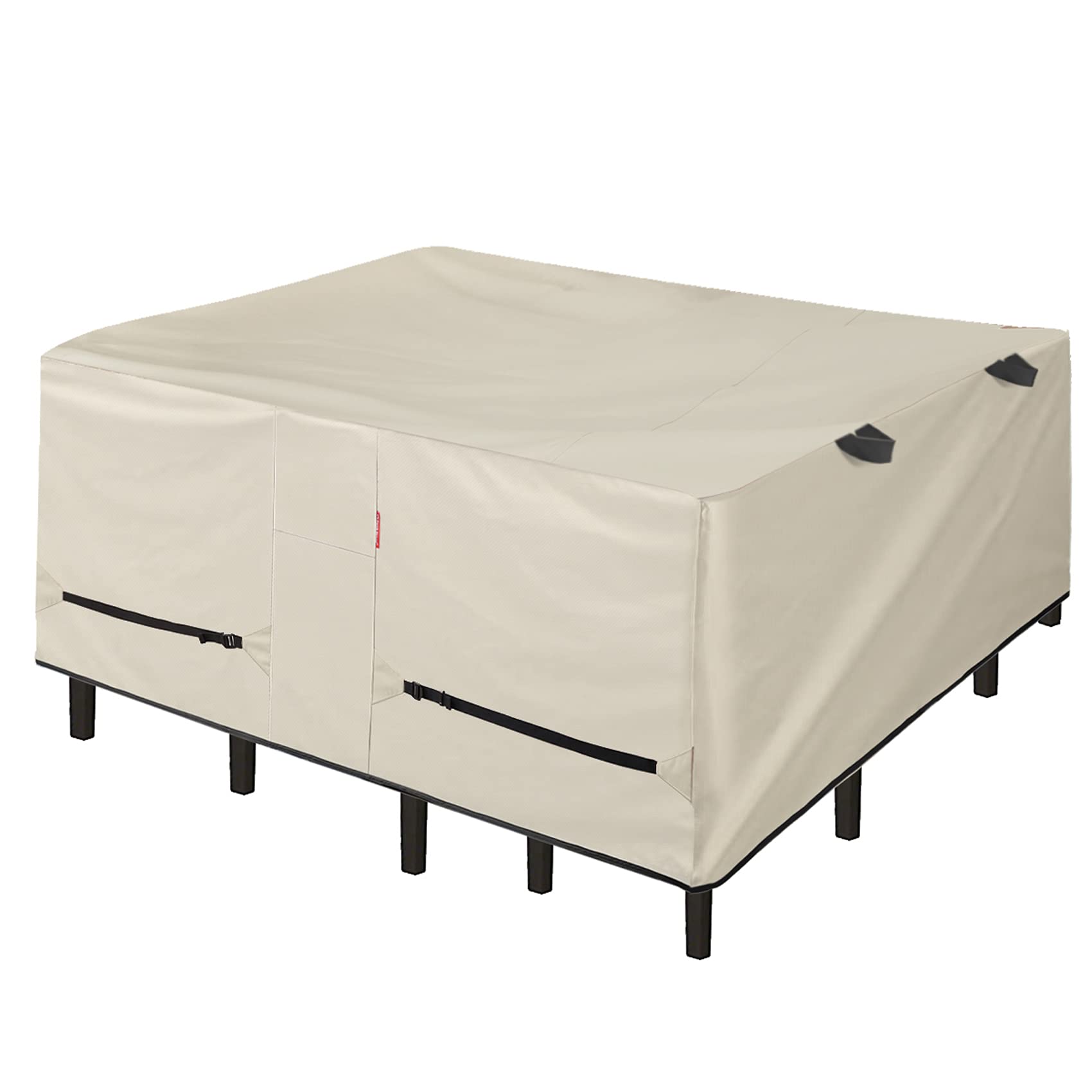 Waterproof 84 x 84 Inch Beige Porch Shield Patio Table Cover - Outdoor Dining Table and Chairs Furniture Protector for All Weather - Perfect for Backyard, Garden, and Deck Use