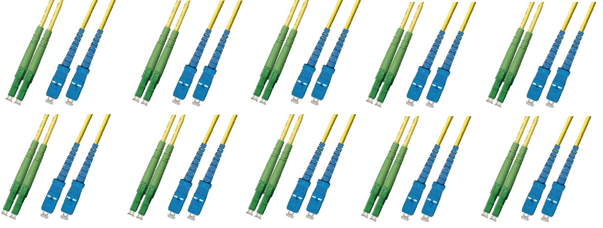 15M Single Mode Duplex Fiber Optic Cable (9/125) - LC/APC to SC/UPC - 10 Pack - High Speed Internet & Data Transmission for Home/Office/Data Center Networking