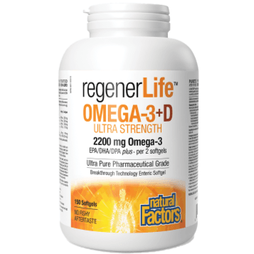 Natural Factors RegenerLife Omega 3 + D3 150 Softgels - Premium Fish Oil Supplement for Heart, Brain & Joint Health - Supports Immune System & Bone Strength - Ideal for Adults & Seniors Daily Wellness Routine