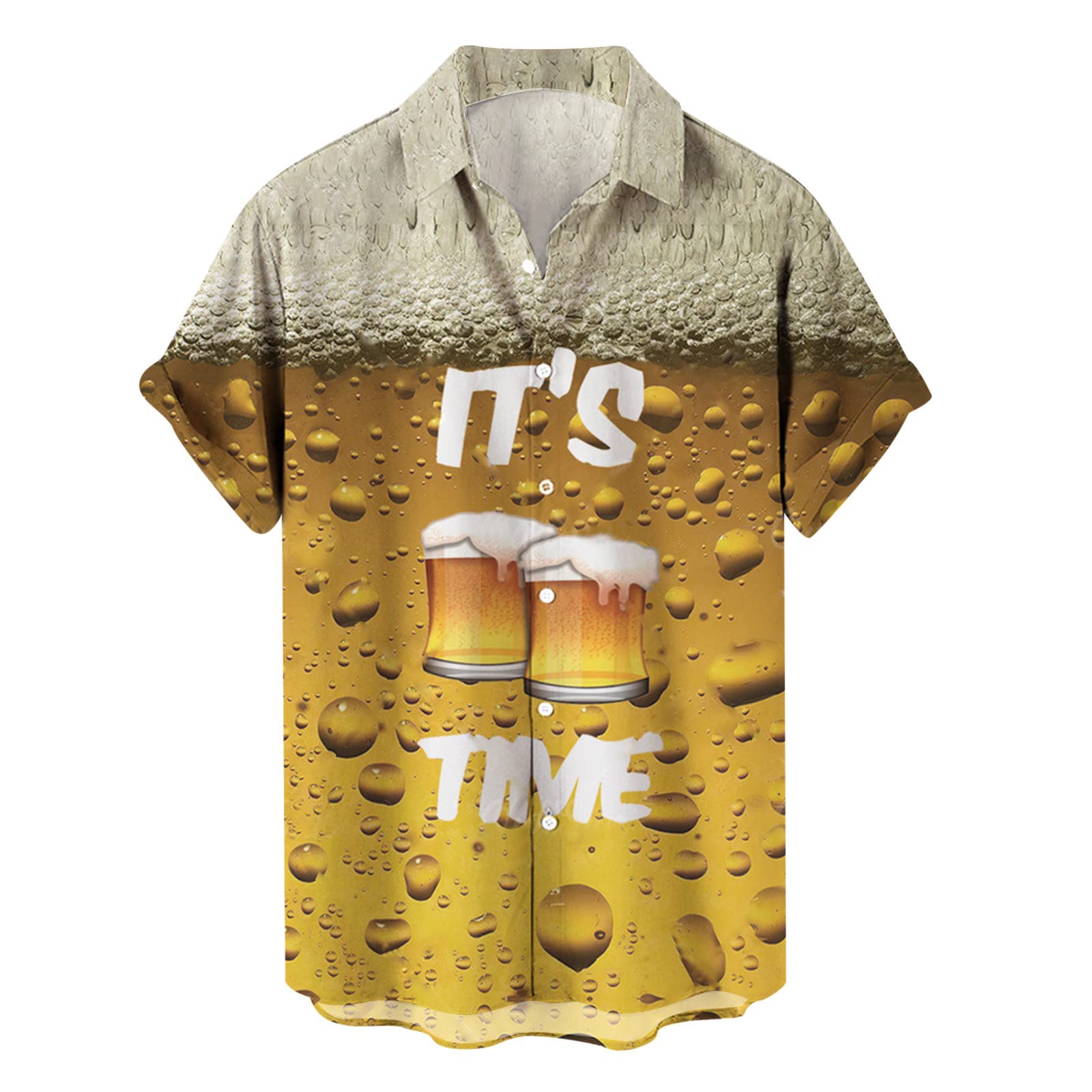 Hawaiian Men's Short Sleeve Casual Shirt - Breathable Summer Shirt for Business & Oktoberfest | Regular Fit Button Down Shirt in D Yellow (Size M) | Perfect for Beach Vacations, Outdoor Parties & Office Casual Wear
