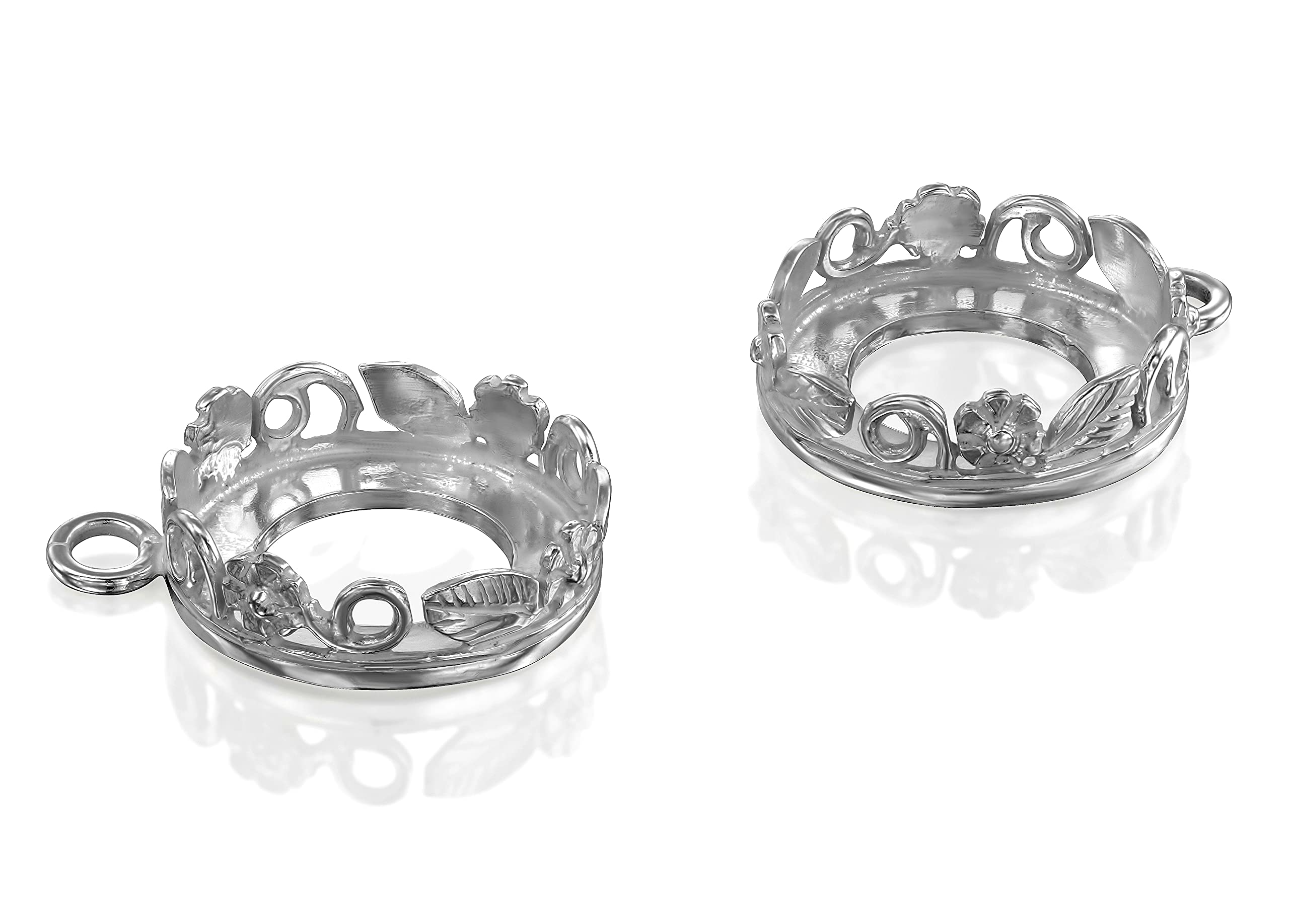 925 Sterling Silver Jewelry Making Pendant Trays - 2 Pack 12mm Round Crown Bezel Settings with Loop - DIY Silver Bezel for Pendants & Earrings - Perfect for Handmade Jewelry, Gift Making, and Craft Projects