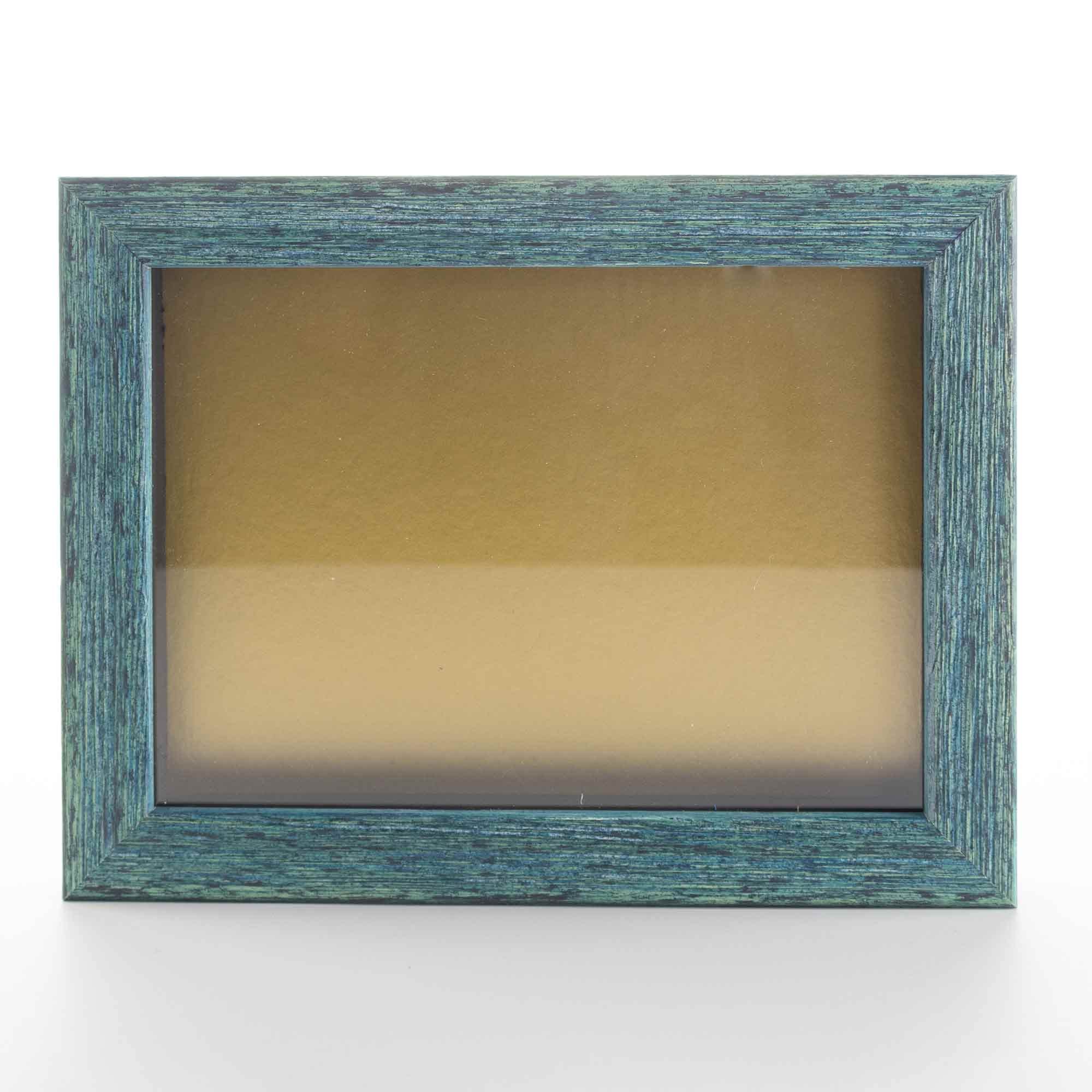 Rustic Blue 20x24 Shadow Box Frame - Solid Wood Display Case with Gold Acid-Free Backing, UV Protective Acrylic & Hanging Hardware | 3/4