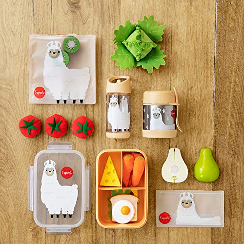 3 Sprouts Premium Silicone Bento Box for Kids - Leakproof Toddler Lunch Box with Multiple Compartments | Microwave, Dishwasher, Freezer & Oven Safe | Perfect for Daycare, School & Travel - Cute Llama Design