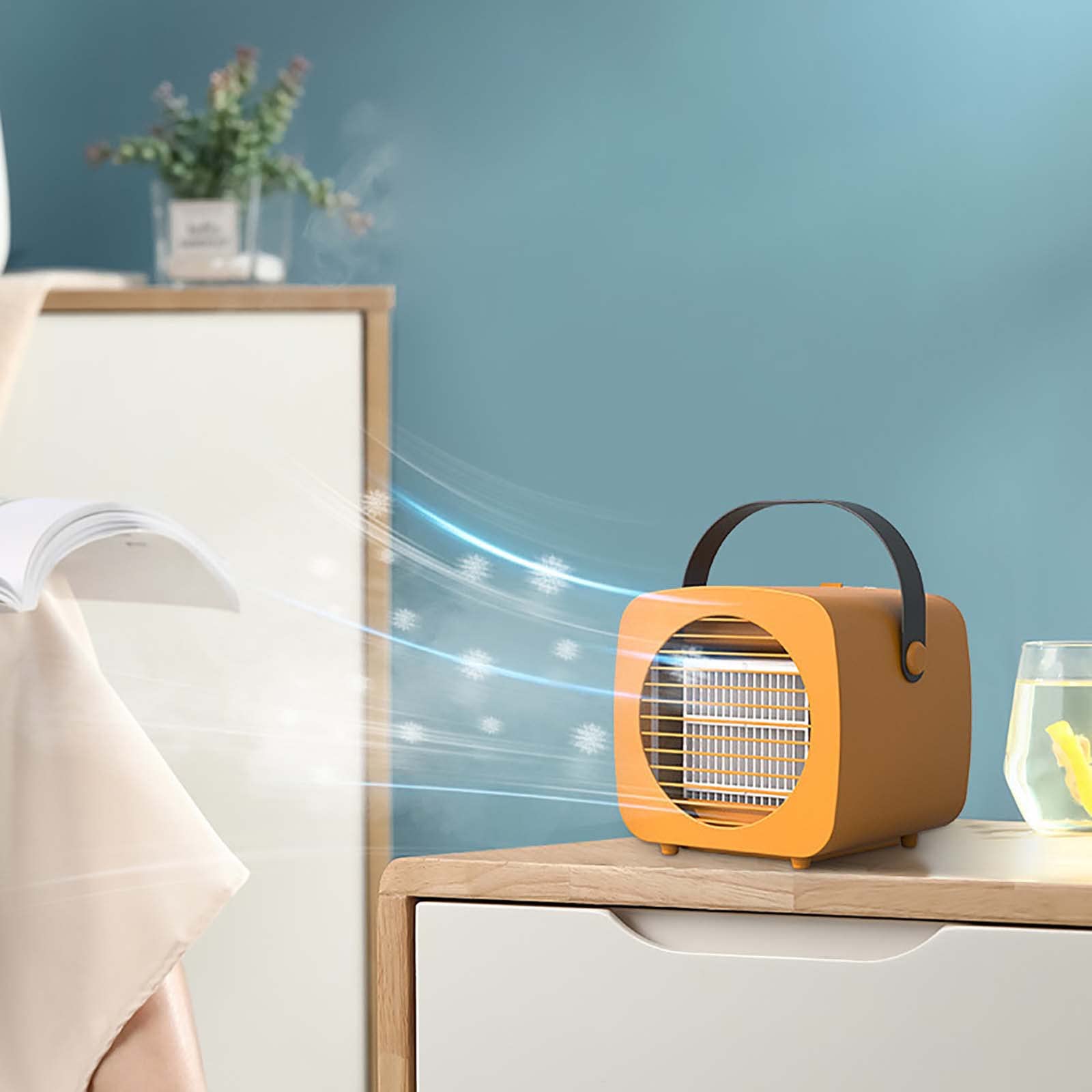Portable Air Conditioner Fan - 3 Speed Mini Evaporative Cooler with USB Charging, Handle & Humidifier for Home, Office, Bedroom - Perfect for Summer Cooling & Personal Space Comfort (Orange)