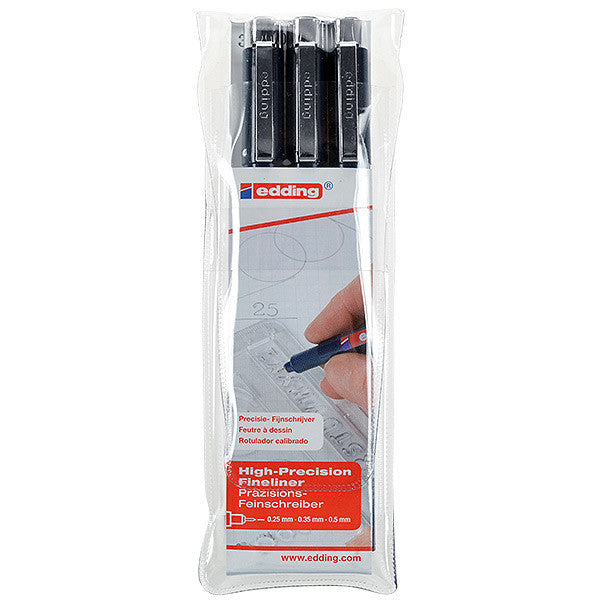 edding 1800 Profipen Drawing Pen Set - 3 Assorted Fine Line Markers for Sketching, Drafting & Technical Drawing - Perfect for Artists, Architects & Designers