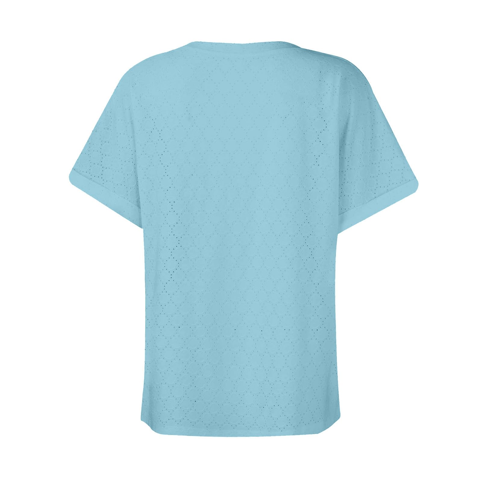 AMhomely Women's Vintage Lace Short Sleeve V-Neck Blouse - Loose Casual Waffle Tee, Elegant Plain Tunic Top with Button Detail | Perfect for Summer Outfits, Beach Wear & Casual Office Attire