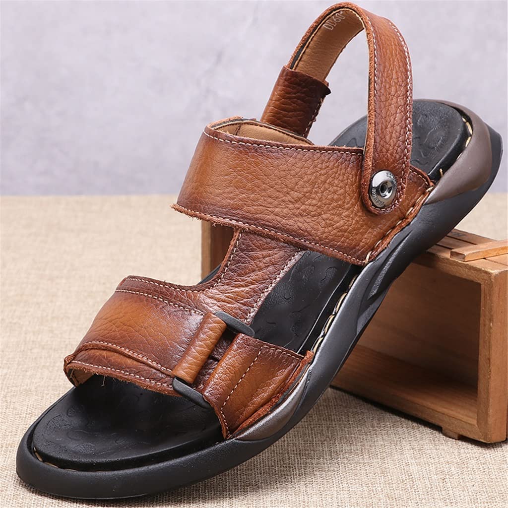 Men's Brown Leather Sandals - Comfortable Summer Casual Slippers for Outdoor & Beach Wear - Size 39 - Perfect for Vacation, Walking, and Relaxing by the Shore
