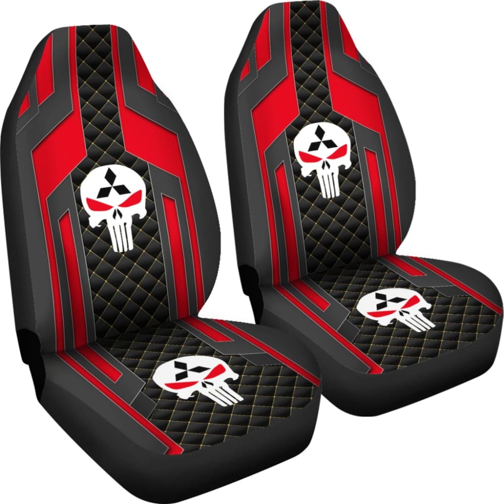 Black & Red Punisher Skull Mitsubishi Car Seat Covers - Universal Fit for Most Mitsubishi Models - Durable Neoprene Protection for Cars, Trucks & SUVs (Perfect for Marvel Fans, Comic Enthusiasts & Car Customization)
