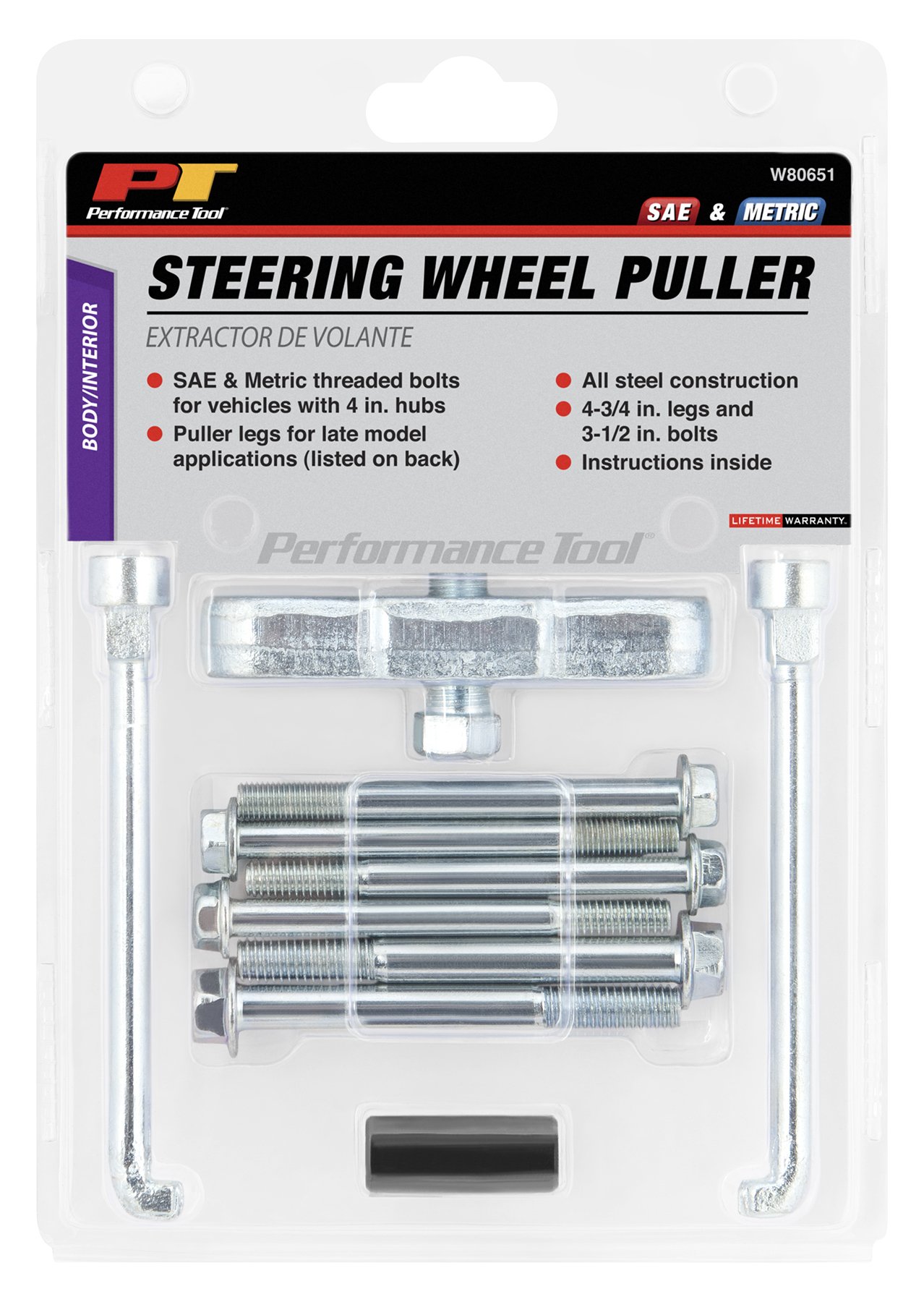 Performance Tool W80651 Steering Wheel Puller Set - Universal Steering Wheel Removal Kit for Cars & Trucks - Perfect for Auto Repair Shops & DIY Mechanics