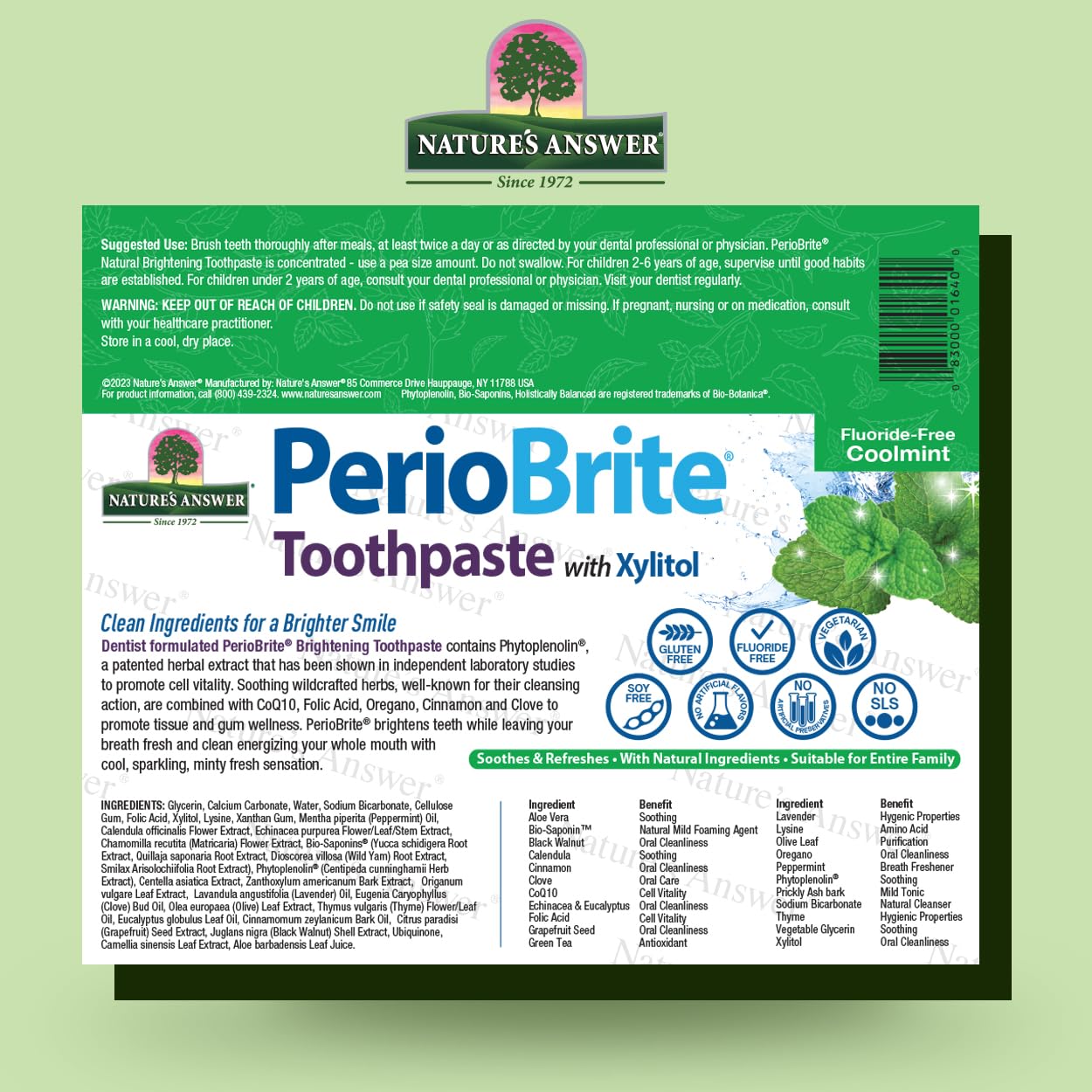 Nature's Answer Periobrite Toothpaste, 4 oz - Whitening Toothpaste for Fresh Breath, Plaque Removal & Dry Mouth Relief | Natural Oral Care for Daily Use at Home or Travel