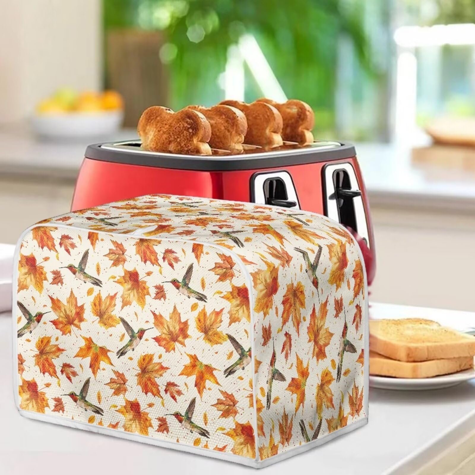Biyejit 2-Slice Toaster Cover - Dust Proof & Fingerprint Resistant Kitchen Accessory for Bread Maker & Oven Protector - Thanksgiving Maple Hummingbirds Decor - Perfect for Small Kitchens, Breakfast Nooks & Holiday Home Decor