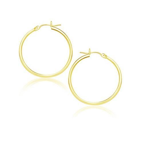 14K Yellow Gold Polished Hoop Earrings - 25mm Classic Round Hinged Earrings for Women, Gift for Her | Perfect for Everyday Wear, Parties & Special Occasions