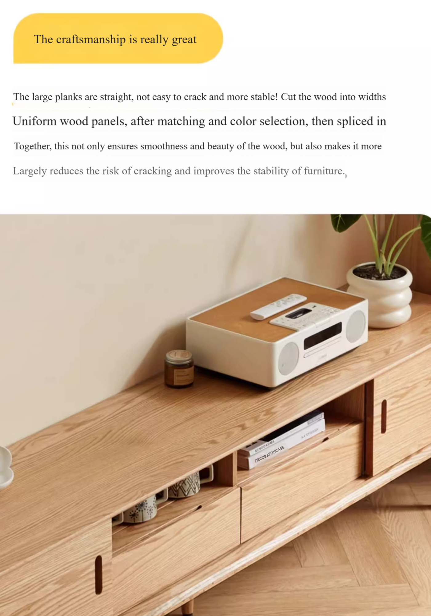 Modern Oak Solid Wood Sliding Door TV Stand Cabinet - Rustic Farmhouse Entertainment Center for Living Room, Bedroom & Home Theater