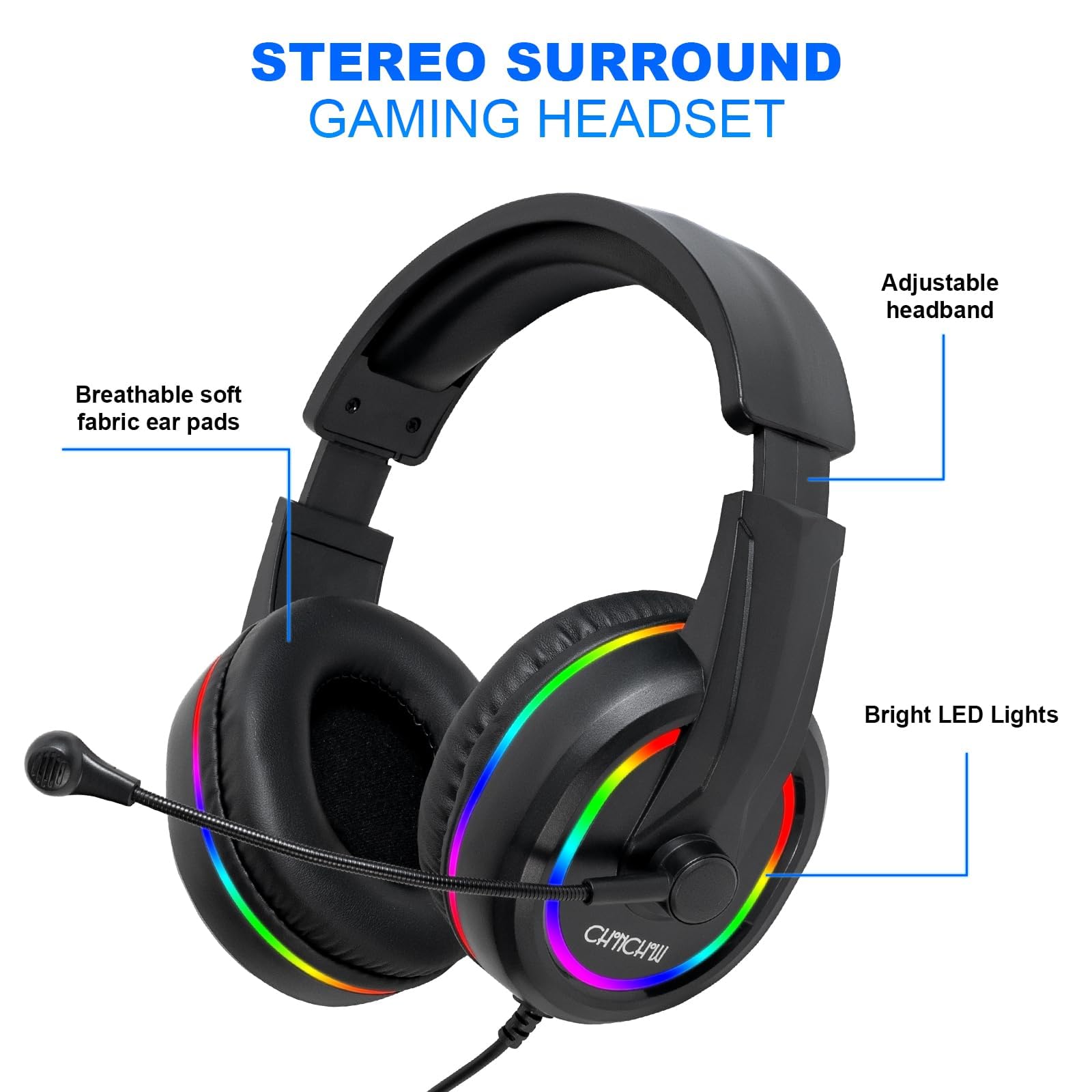 CHONCHOW RGB Gaming Keyboard, Mouse, Headset & Mousepad Combo - Wired Backlit Gaming Bundle for PC, PS4, PS5, Xbox - Perfect for Esports, Streaming & Professional Gaming Setup