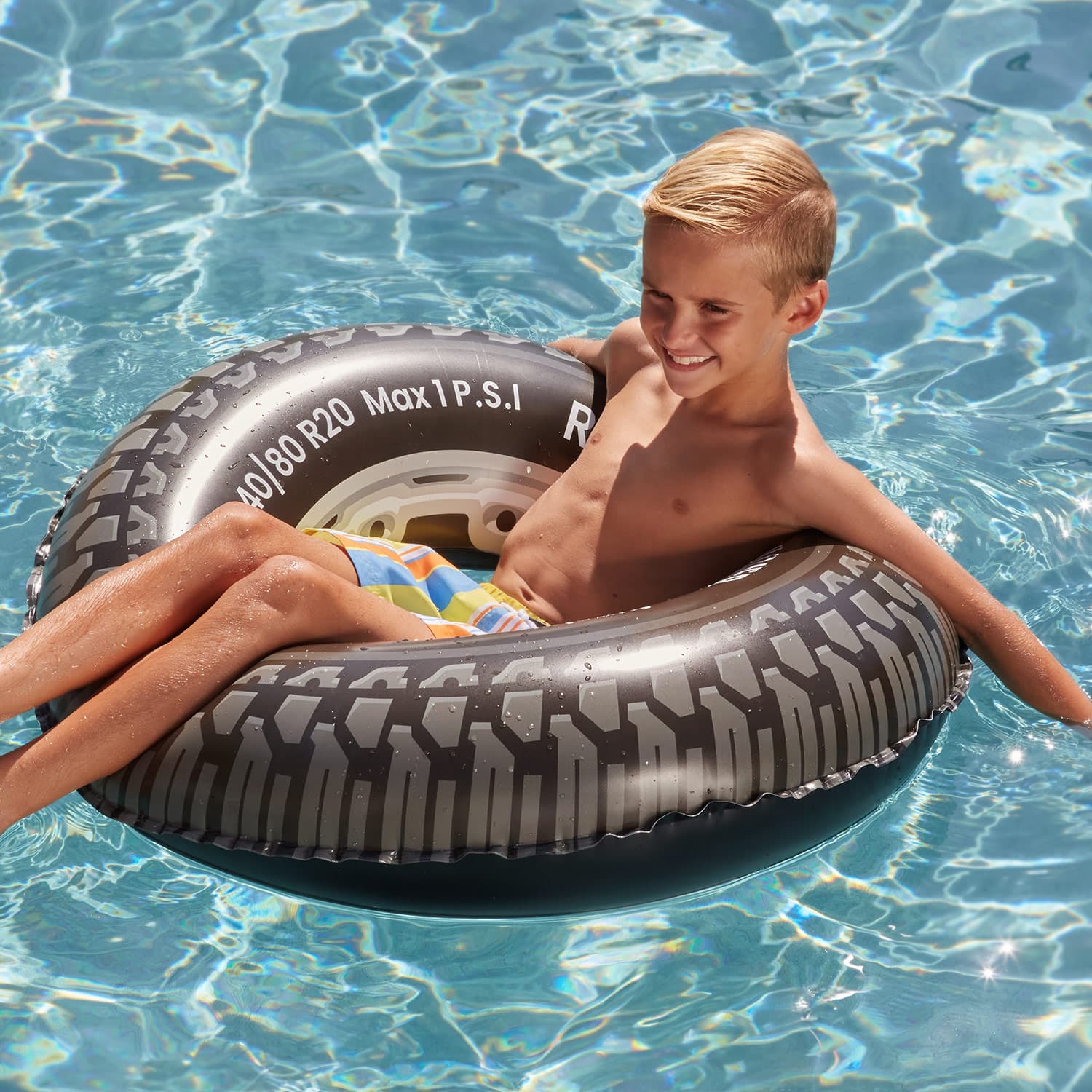 Funsicle Rollin’ Tire FunTube - Inflatable Water Play Toy for Kids, Outdoor Pool & Beach Float, Summer Swimming Accessories for Backyard, Lake, or Ocean Fun