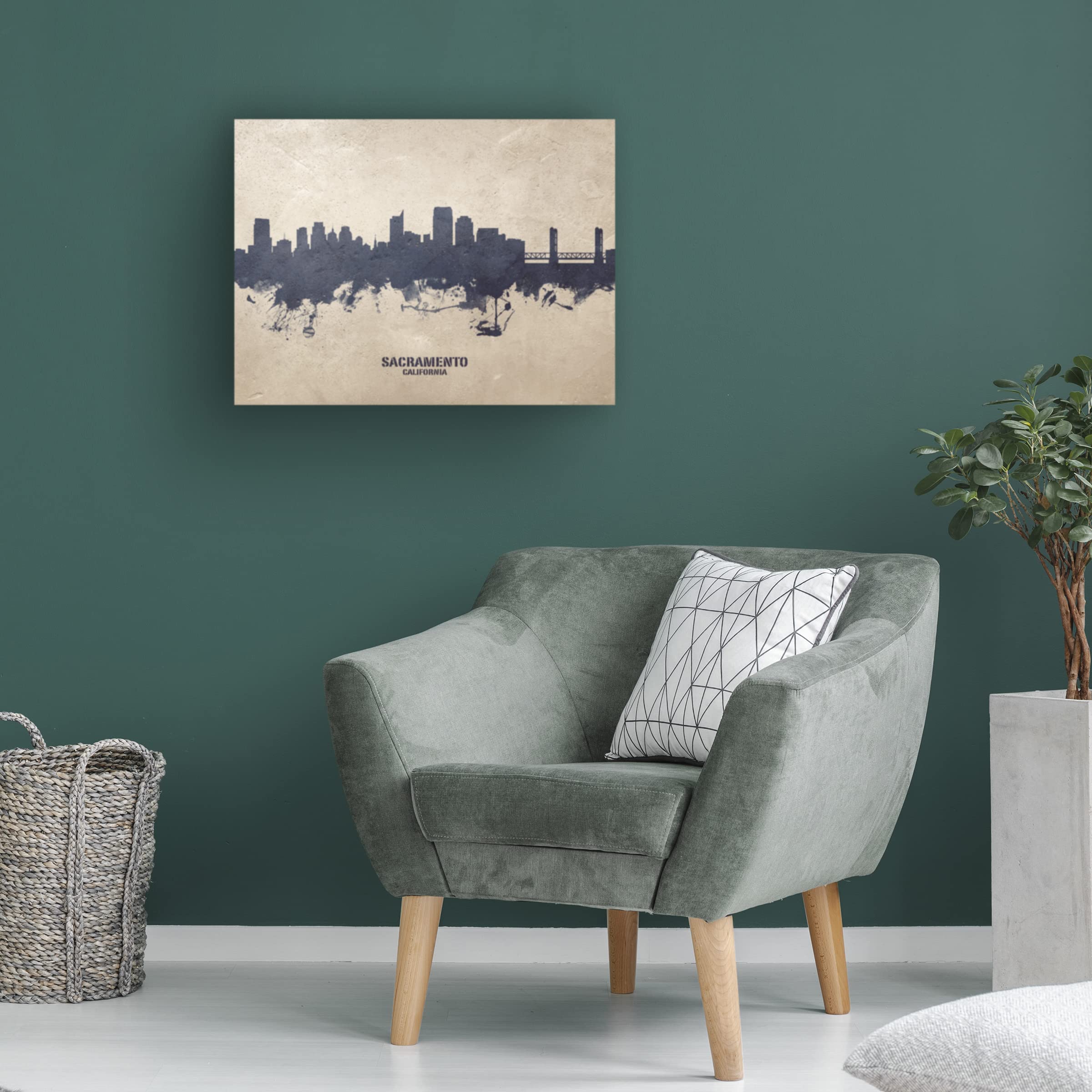 Michael Tompsett Sacramento California Skyline Canvas Art Print - Modern Cityscape Wall Decor for Living Room, Office & Bedroom