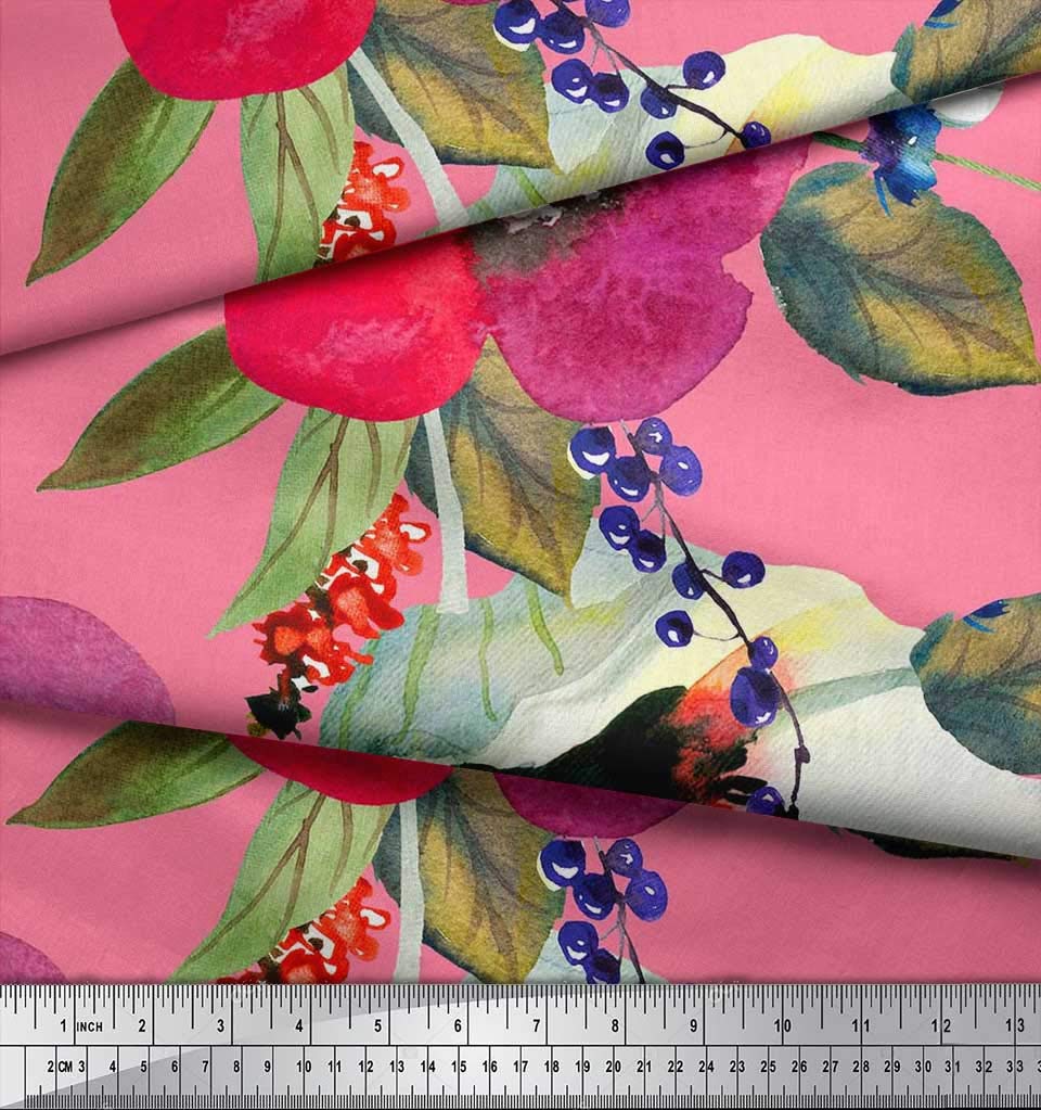Soimoi Moss Georgette Brown Fabric by The Yard - 42 Inch Wide Printed Fabric with Leaves & Flowers Design - Nature-Inspired Elegance for Dresses, Scarves, Curtains and Home Decor