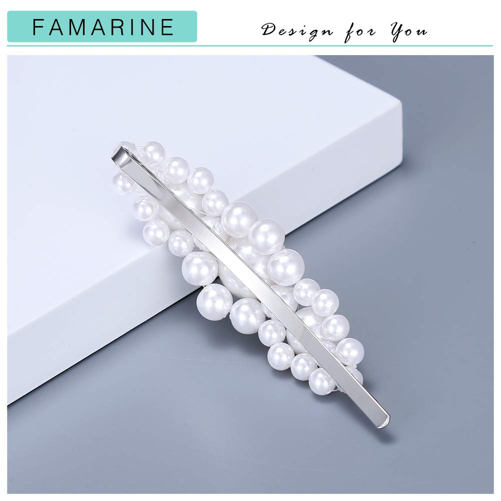FAMARINE Floral Pearl Hair Clips - Elegant Beaded Faux Pearl Hair Barrettes for Women & Girls, Perfect for Weddings, Parties & Christmas Gifts | Thick Hair Accessories for Special Occasions & Everyday Wear