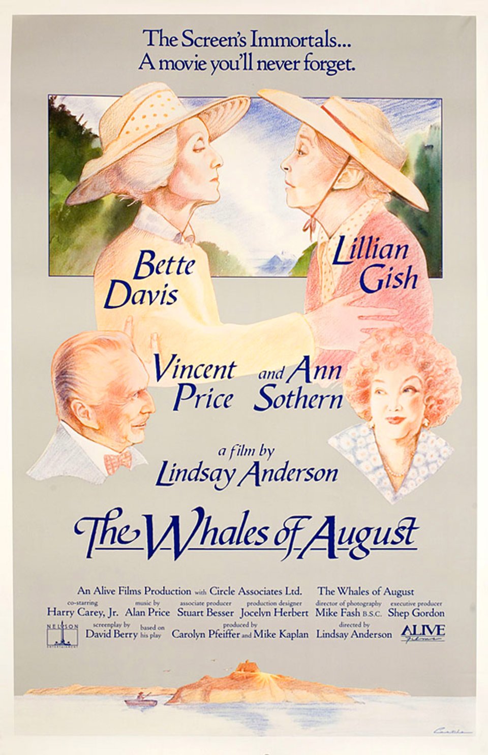 Vintage The Whales of August 1987 US Movie Poster - Classic Film Memorabilia for Home Theater Decor & Collector's Display