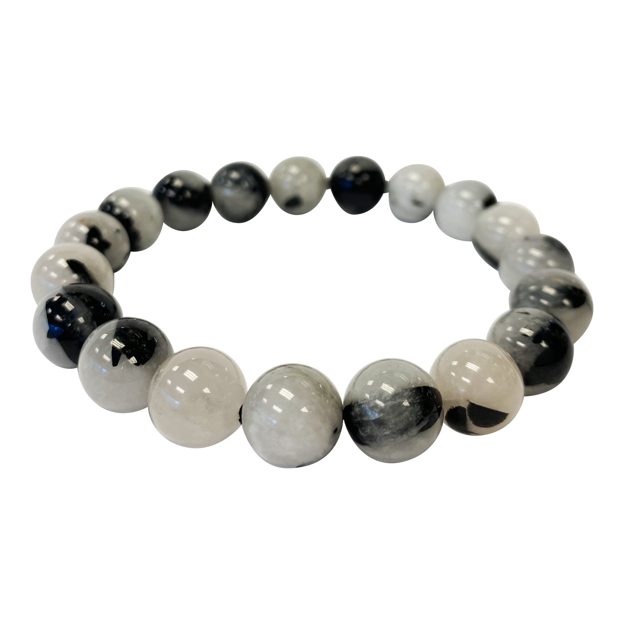 10mm Black Rutilated Quartz Stretch Bracelet for Men & Women - Natural Healing Crystal Jewelry for Meditation, Yoga & Spiritual Protection