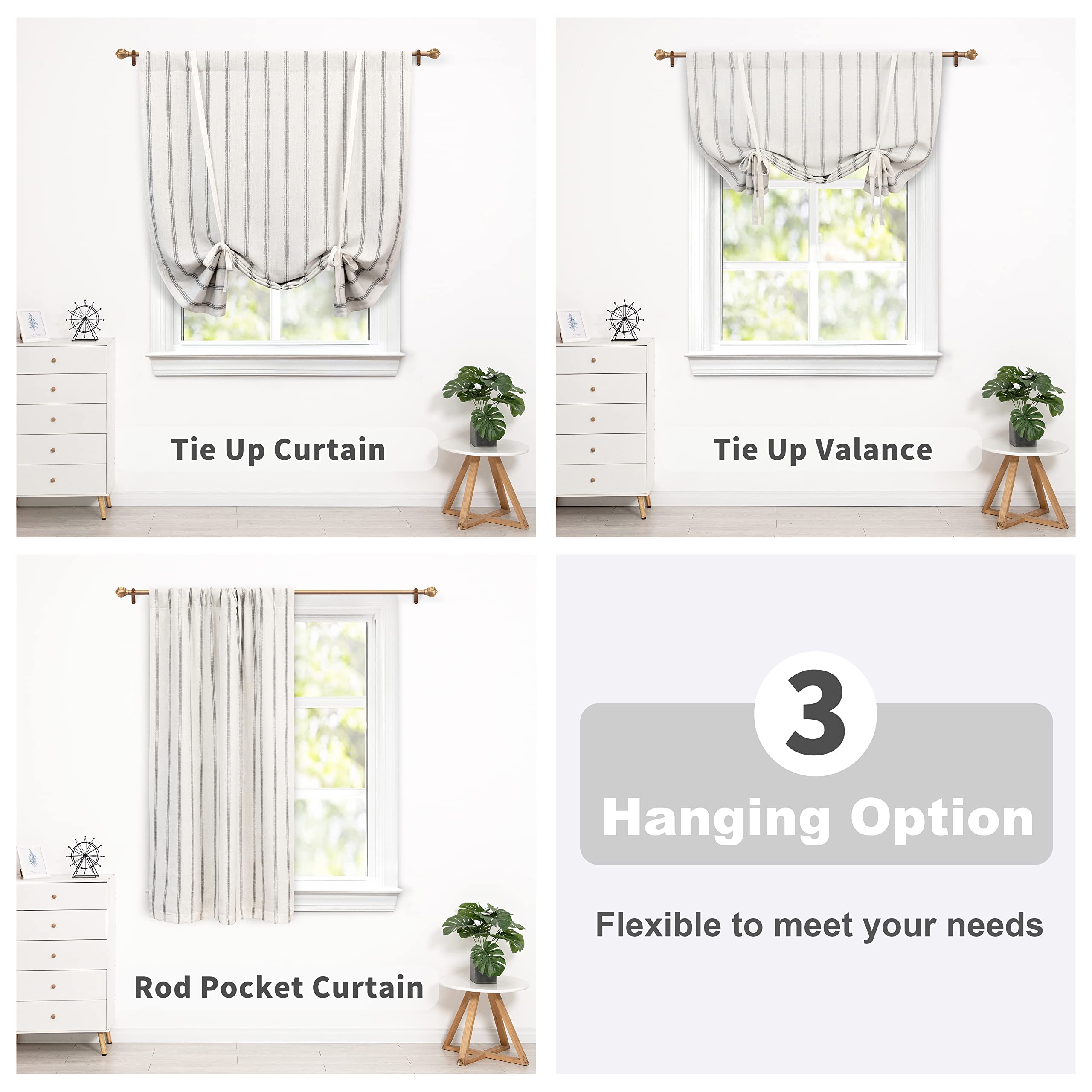 DriftAway Farmhouse Double Layer Linen Blackout Curtains - Thermal Insulated, Vertical Striped, Fully Lined Roman Shade for Bathroom Window (45x63 Inches, Gray) | Light Blocking, Energy Saving & Privacy Protection for Bedroom, Living Room & Home Office
