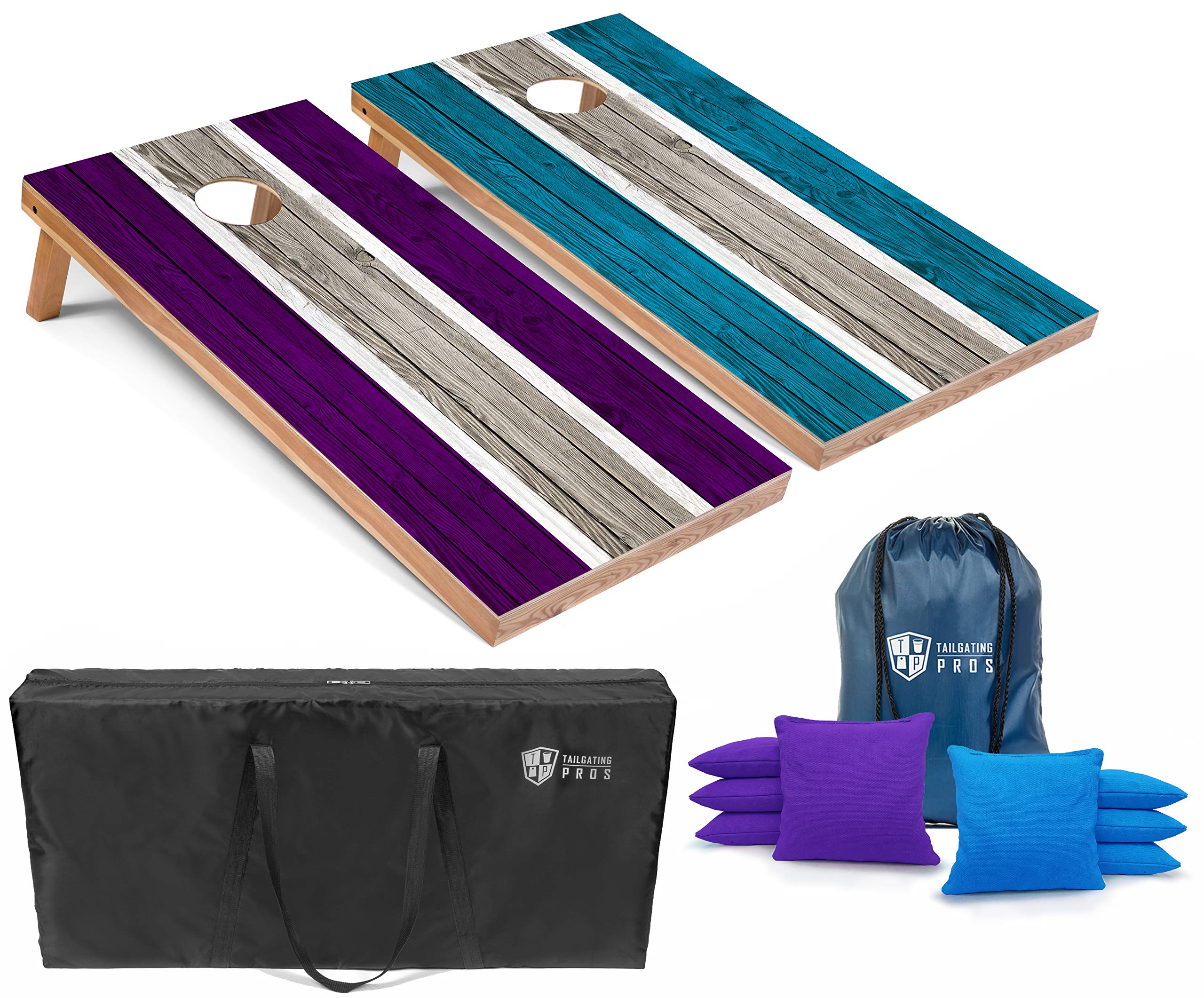 Tailgating Pros LED Striped Lightweight Cornhole Board Set - 4'x2' Regulation Size with LED Rings, 8 Bean Bags & Carrying Case - Perfect for Backyard Parties, Tailgating & Outdoor Games