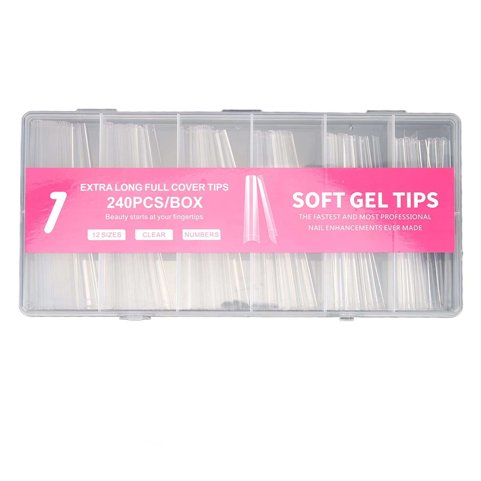 240pcs Clear Square Nail Tips - 12 Sizes Professional Full Cover Nail Extensions for DIY, Salon & Home Use | Transparent Acrylic Nails for Beginners & Nail Artists | Perfect for Manicures, Nail Art & Special Occasions