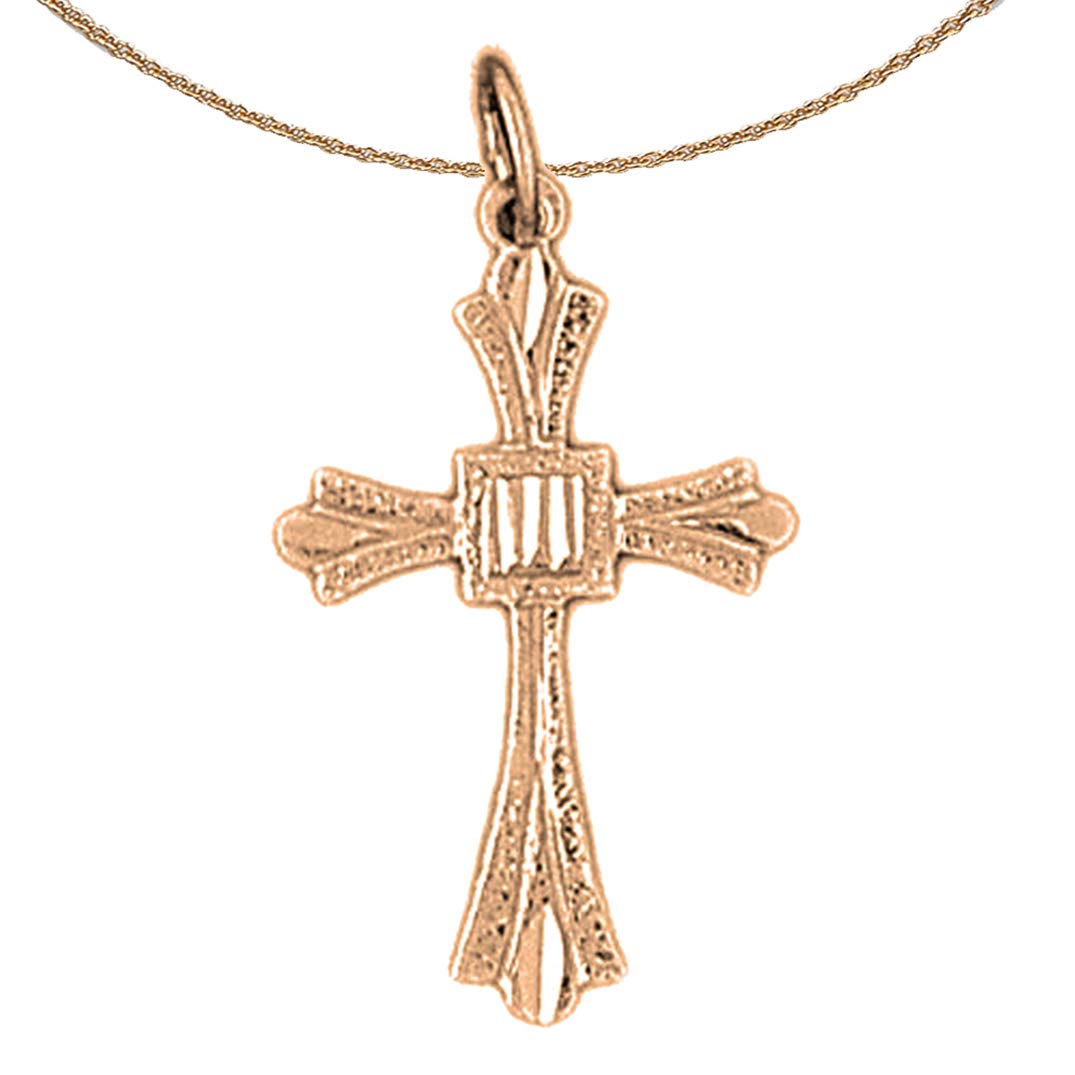 14K Rose Gold Budded Cross Pendant Necklace - 18