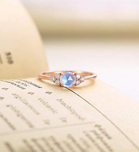 Moonstone Engagement Ring for Women - Rose Cut Rose Gold Moissanite Jewelry, 7 Stone Promise & Anniversary Gift, Sterling Silver Birthstone Ring | Perfect for Weddings, Proposals & Special Occasions