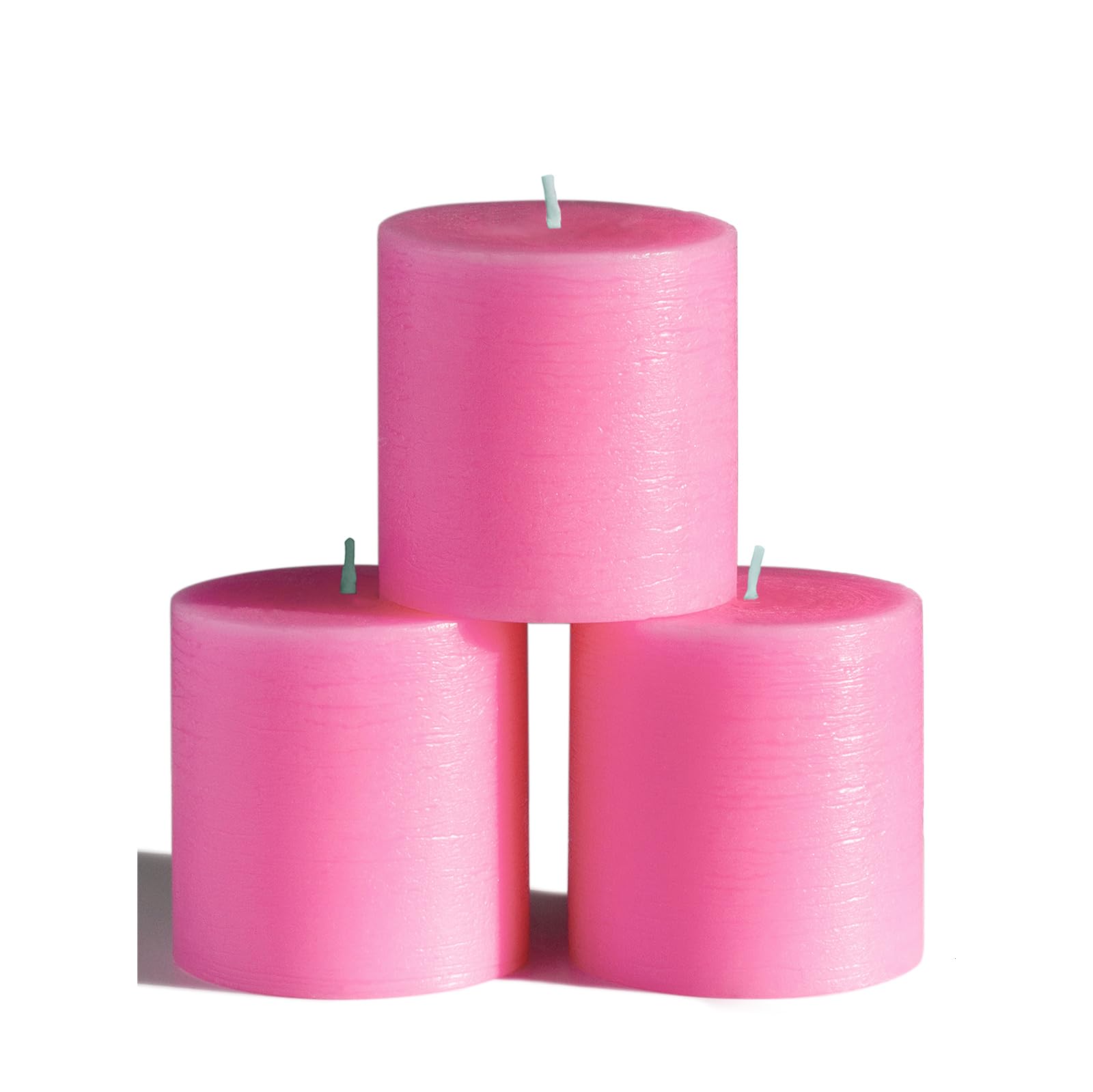 3x3 Inch Unscented Pillar Candles Set of 3 - Rustic Decorative Dinner Candles for Wedding & Home Decor - Hot Pink Large Candles for Centerpieces, Tablescapes & Romantic Ambiance