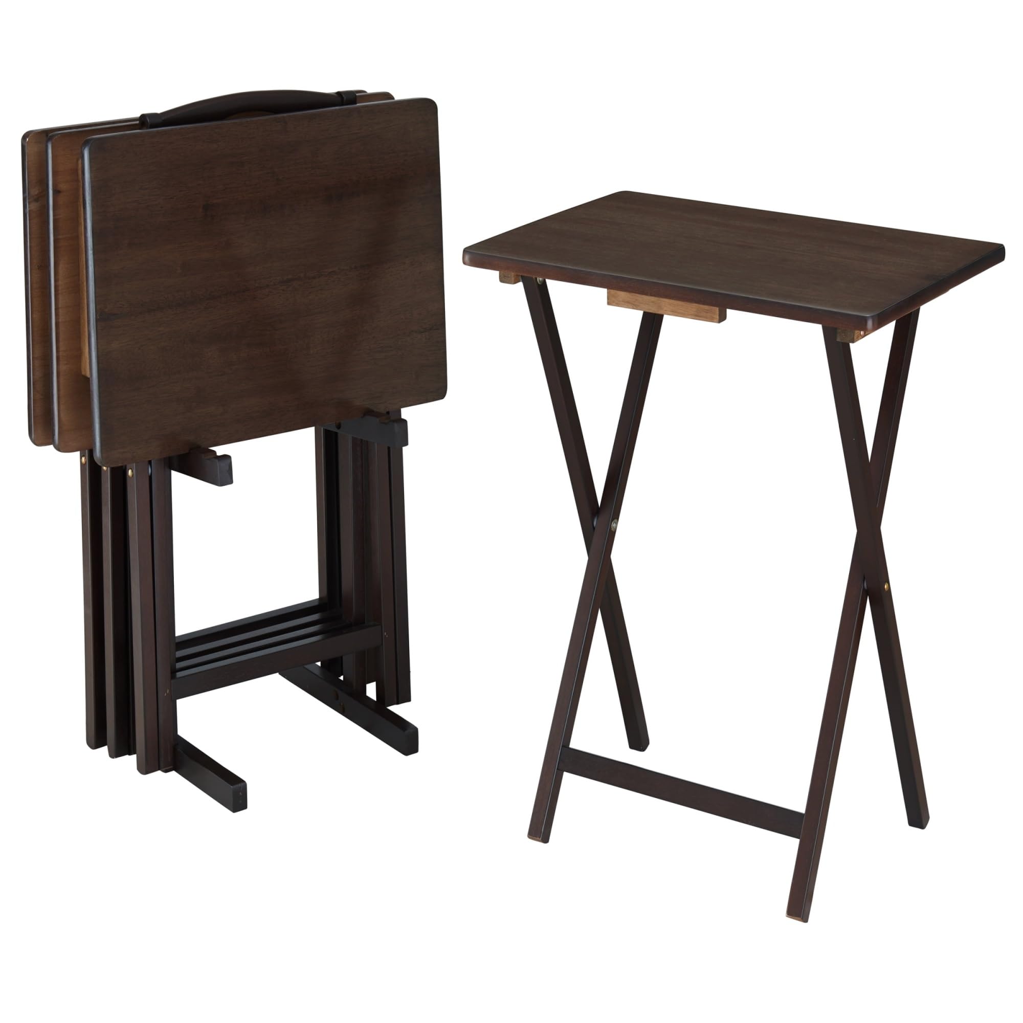 5-Piece Walnut Folding TV Tray Table Set - 19