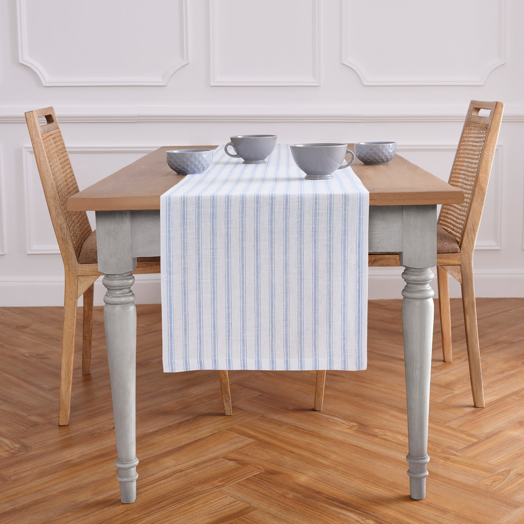 Capri Ticking Stripe Table Runner - 16 Inch & 18 Inch Wide Cotton Farmhouse Decor for Dining Table, Buffet, and Kitchen Island
