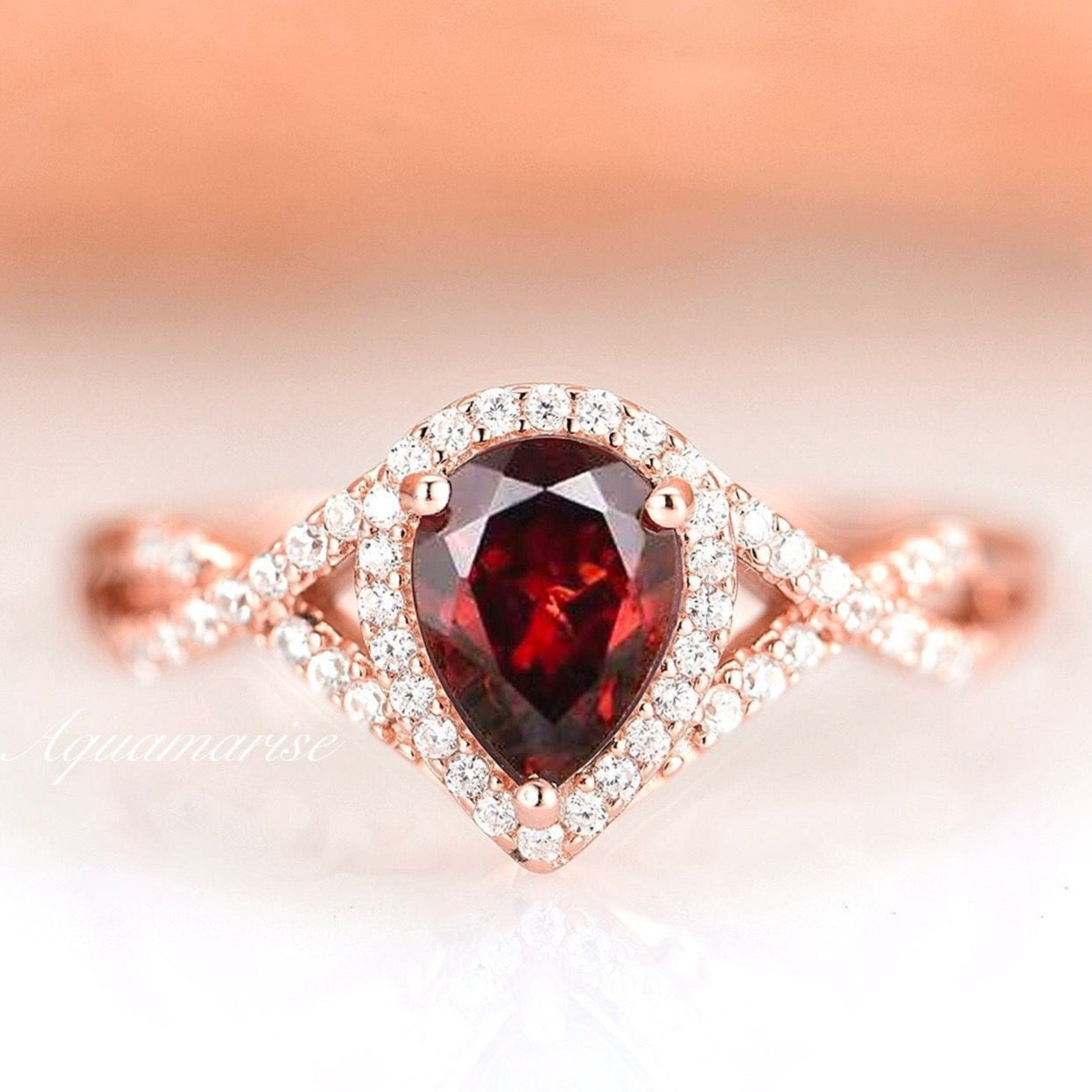 Flair Garnet Ring 14K Rose Gold Vermeil - Elegant Dainty Jewelry for Women, Perfect for Valentine's Day, Anniversary & Everyday Wear