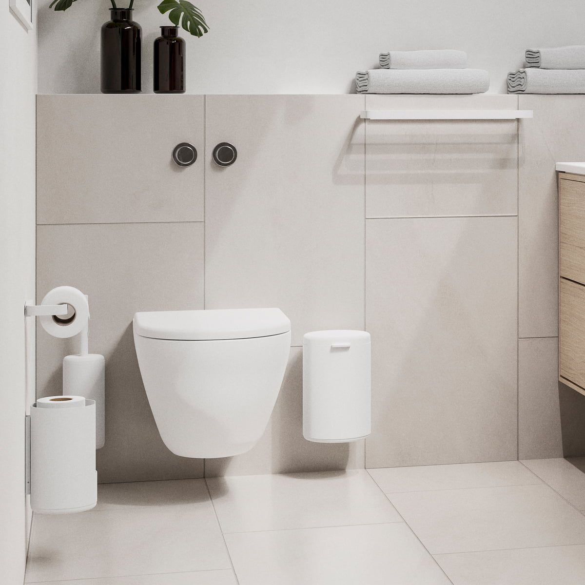 ZONE DENMARK Modern Toilet Paper Holder - 15x9x2cm White Bathroom Tissue Roll Stand - Perfect for Home, Office & Hotel Restroom Decor