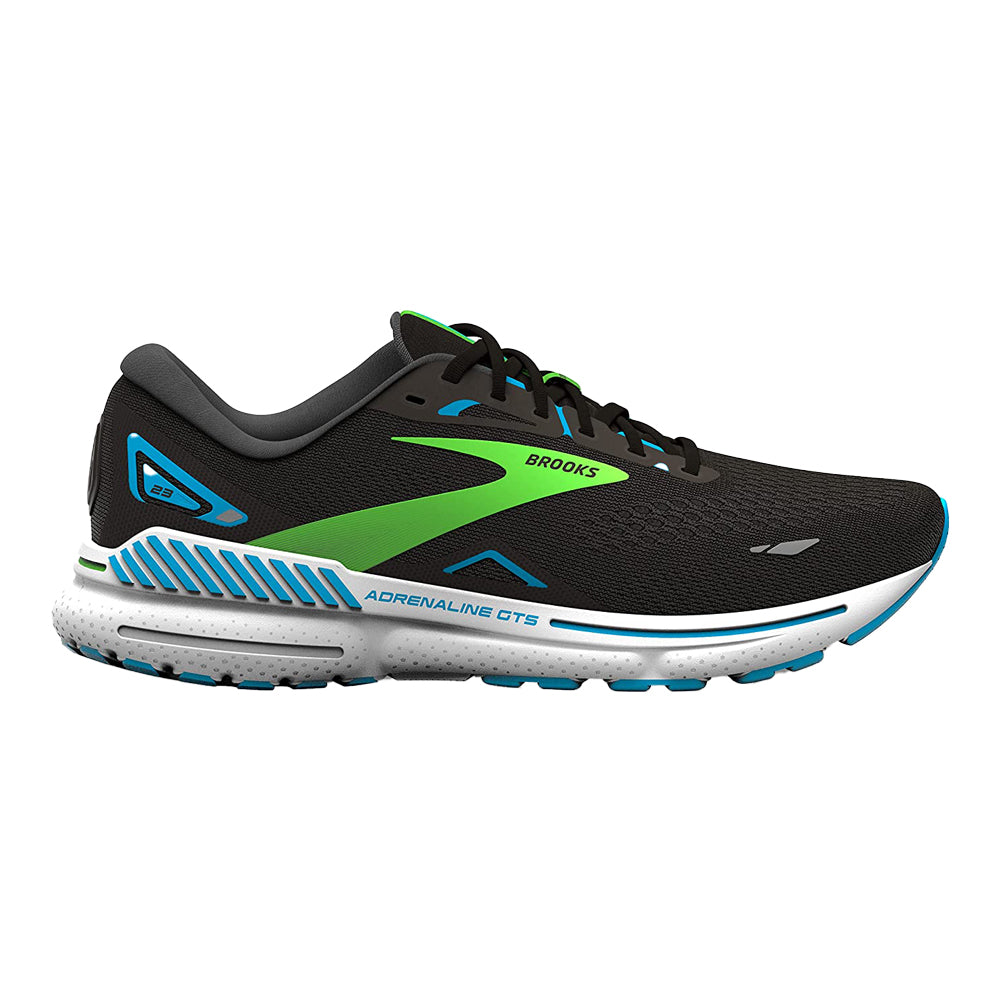 Brooks Adrenaline GTS 23 Running Shoes for Men - Black/Hawaiian Ocean/Green - Size 8 D Medium - Stability & Support for Road Running, Training & Daily Wear