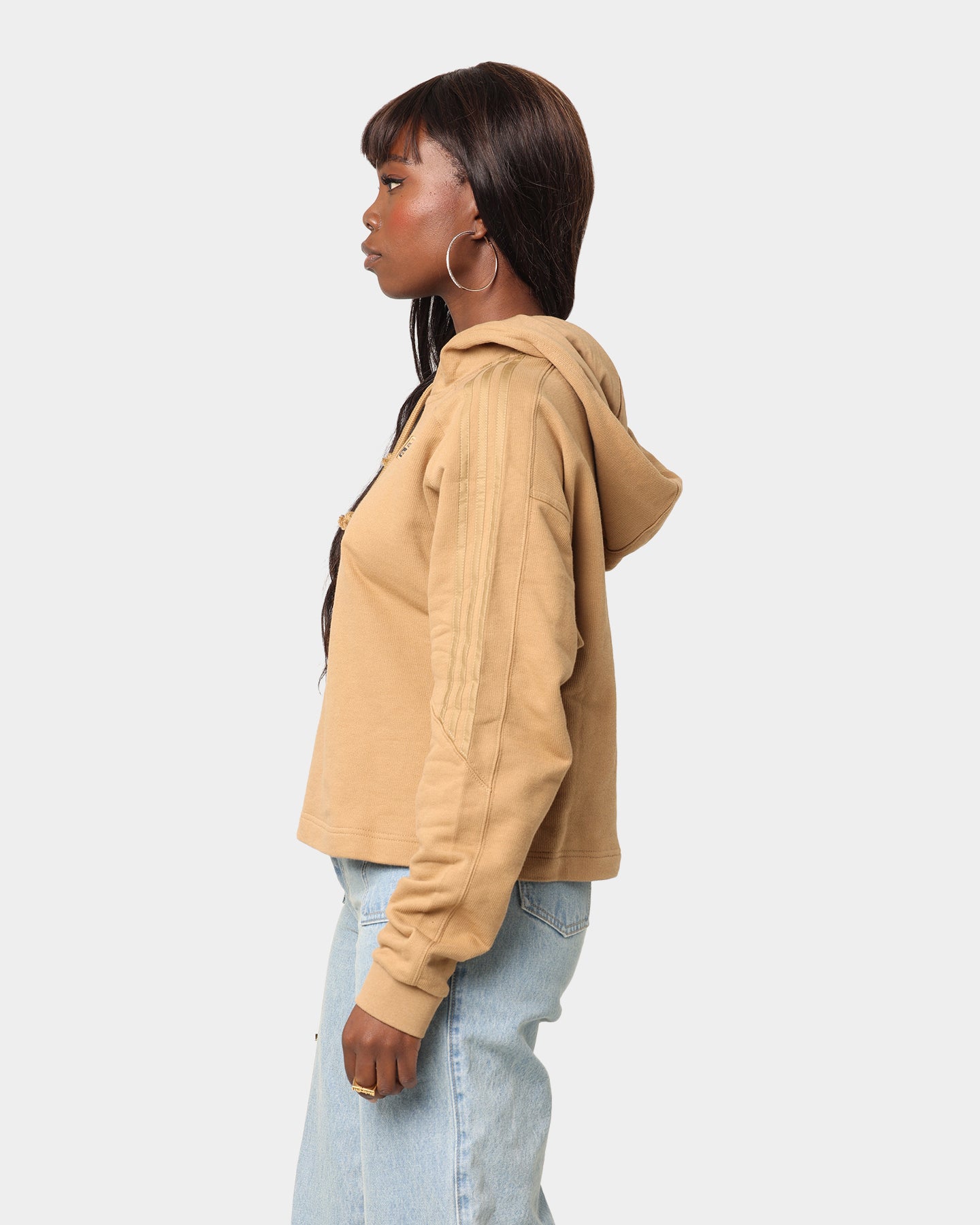 Adidas Women's Hooded Sweatshirt - Soft Fleece Pullover Hoodie for Women, Casual Loungewear & Streetwear (Tan) - Perfect for Gym, Running & Everyday Wear