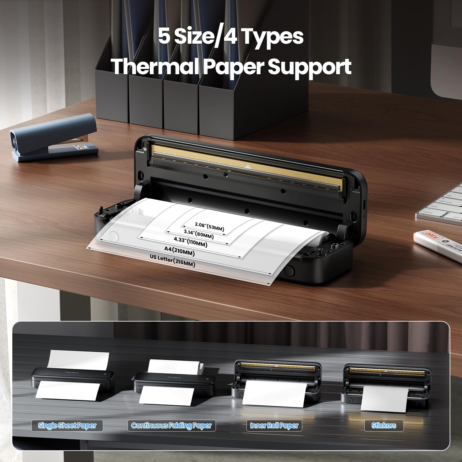 Phomemo M834 Bluetooth Thermal Printer - Wireless Portable Inkless Printer for Travel, Office & School, 8.5