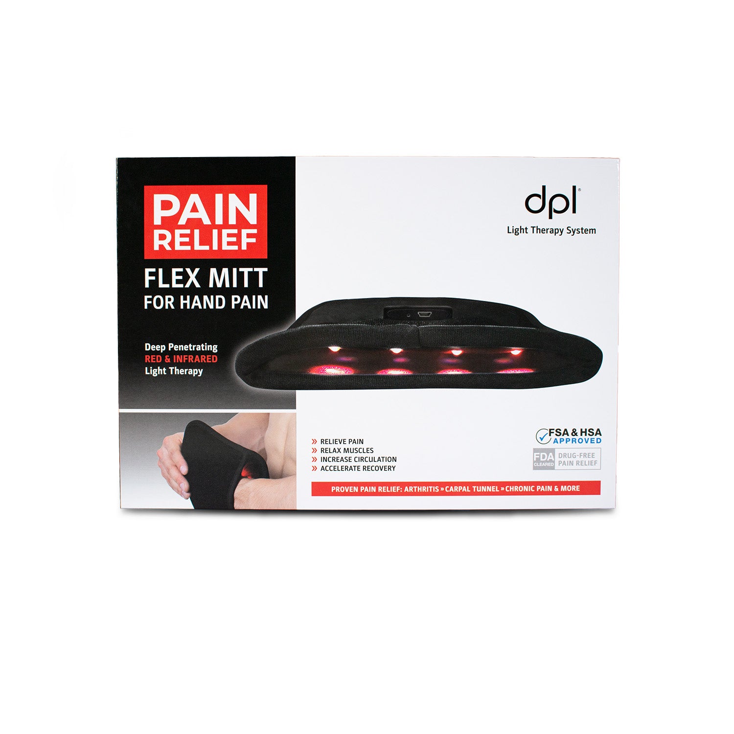 DPL Flex Mitt Light Therapy Gloves for Hand Pain Relief - Rechargeable Red & Infrared LED Treatment for Arthritis, Carpal Tunnel & Joint Pain - Home Use & On-the-Go Pain Management Solution