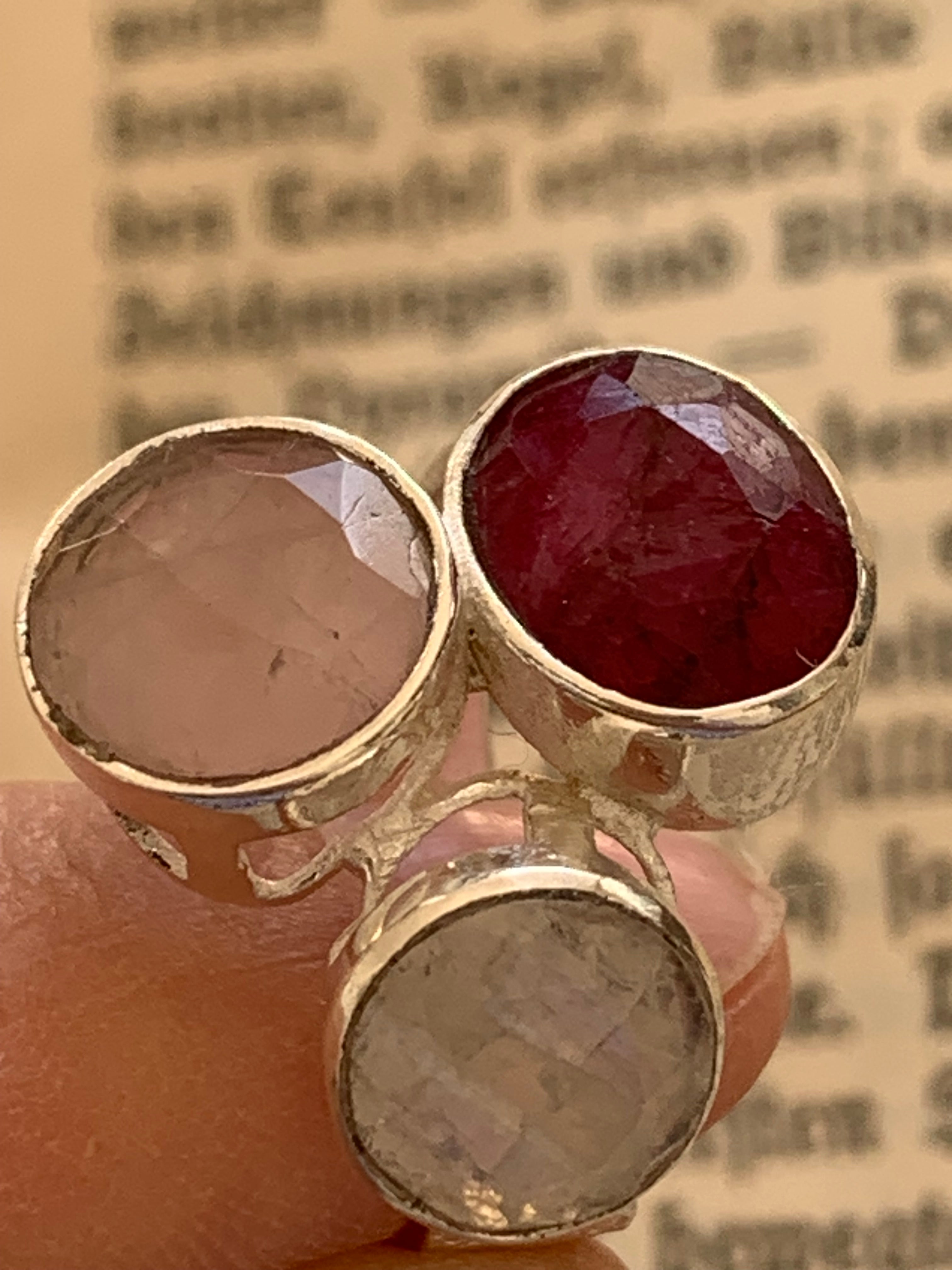 Silver 3 Stone Ibiza Designer Boho Ring for Women - Handmade Sterling Silver Bohemian Jewelry - Perfect for Festivals, Beach Vacations & Everyday Wear