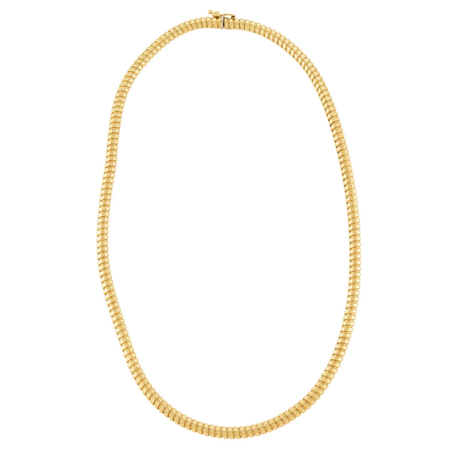 Vintage Italian 14k Gold Gas Pipe Chain Necklace 16 Inch - Perfect for Women's Everyday Wear, Layering & Gift Giving