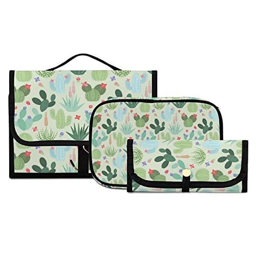 MNSRUU Hanging Toiletry Bag Set - 3 Pack Clear Travel Makeup Organizer with Cactus & Succulent Design | Portable Cosmetic Storage for Bathroom, Gym, Camping & Vacation Essentials